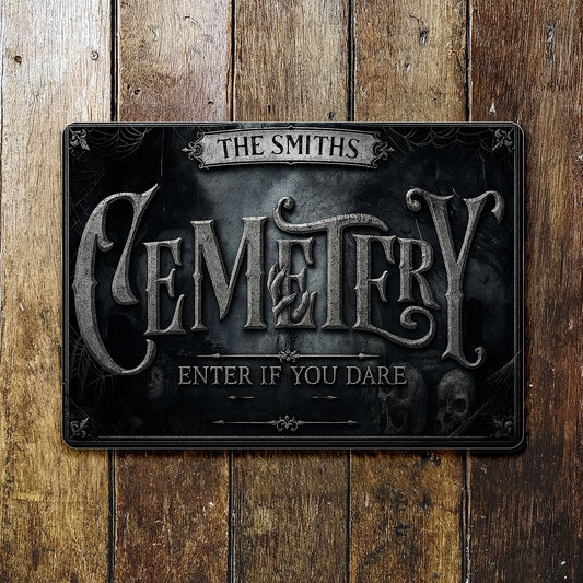 Cemetery Enter If You Dare With Spider Webs And Skulls