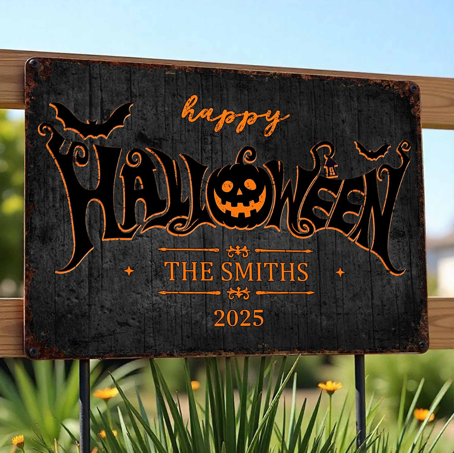 Happy Halloween Pumpkin And Bat Decoration