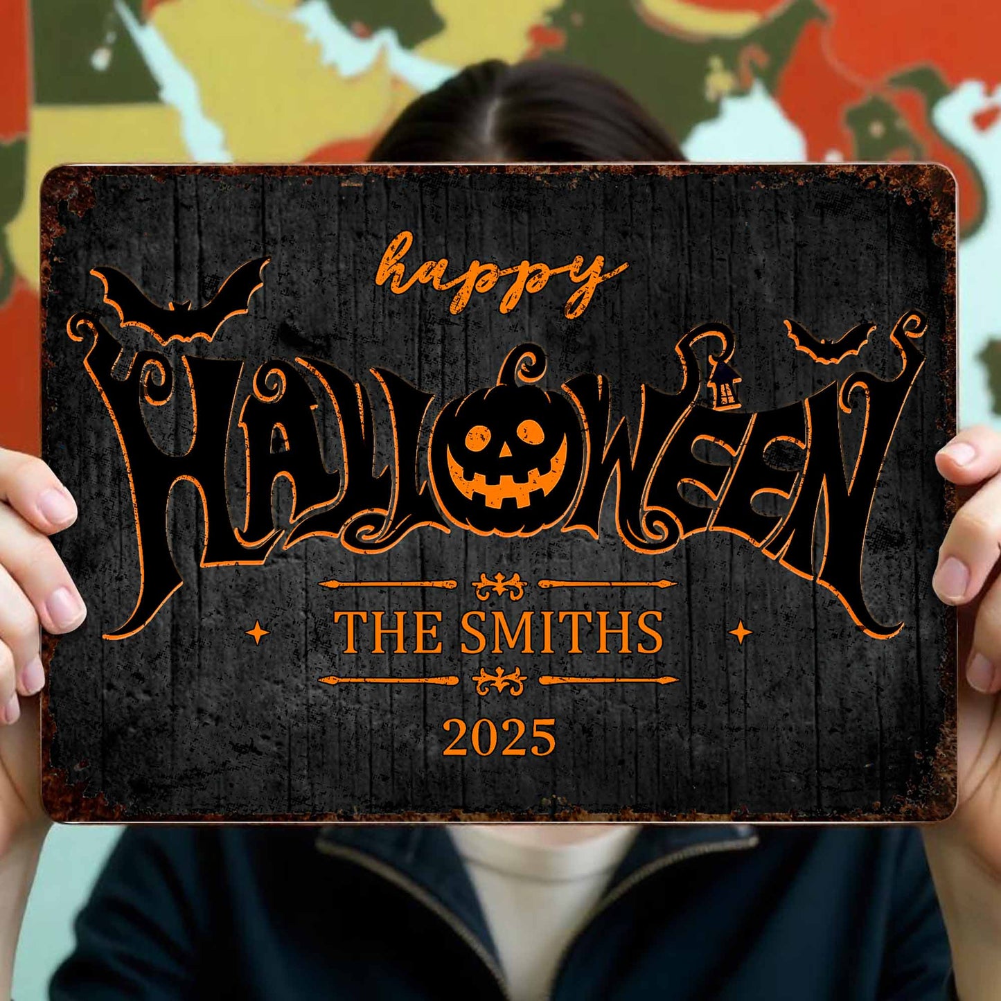 Happy Halloween Pumpkin And Bat Decoration