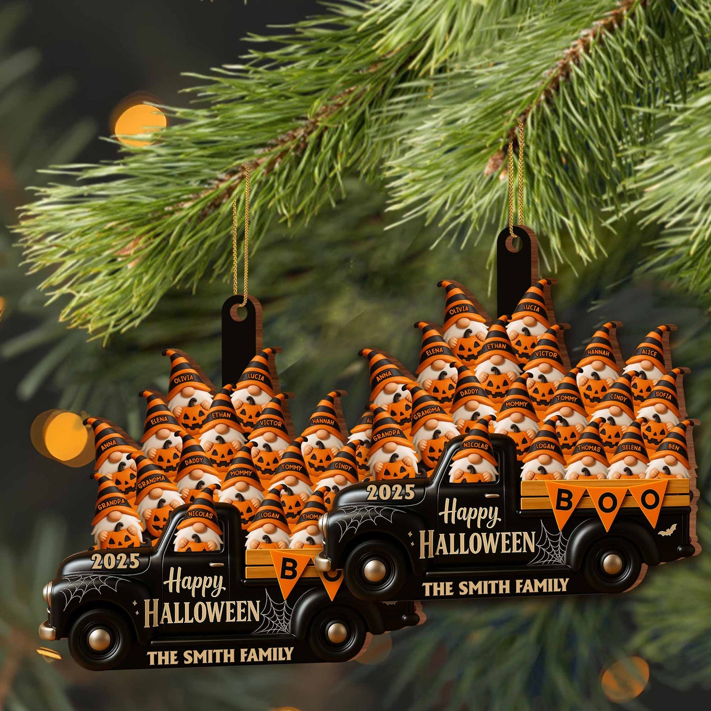 Happy Halloween Family Truck With Pumpkins