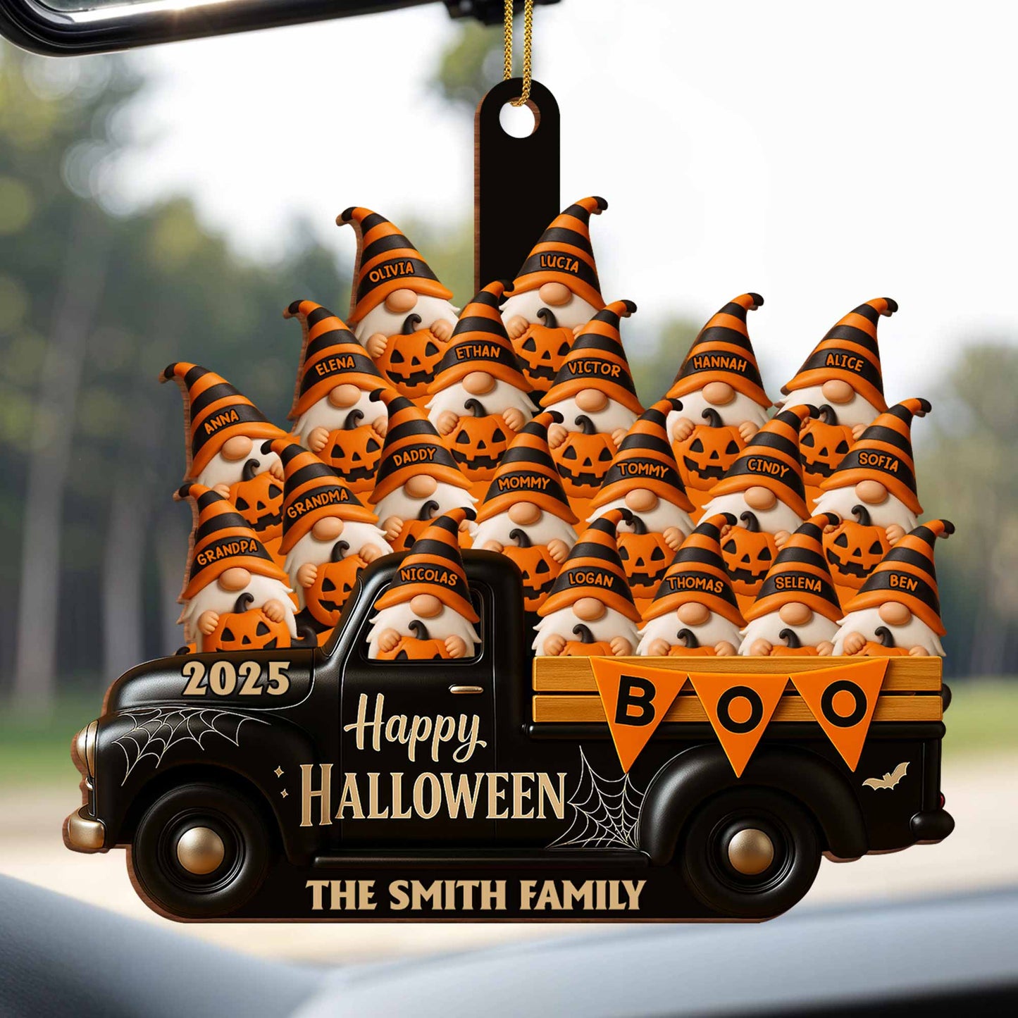 Happy Halloween Family Truck With Pumpkins