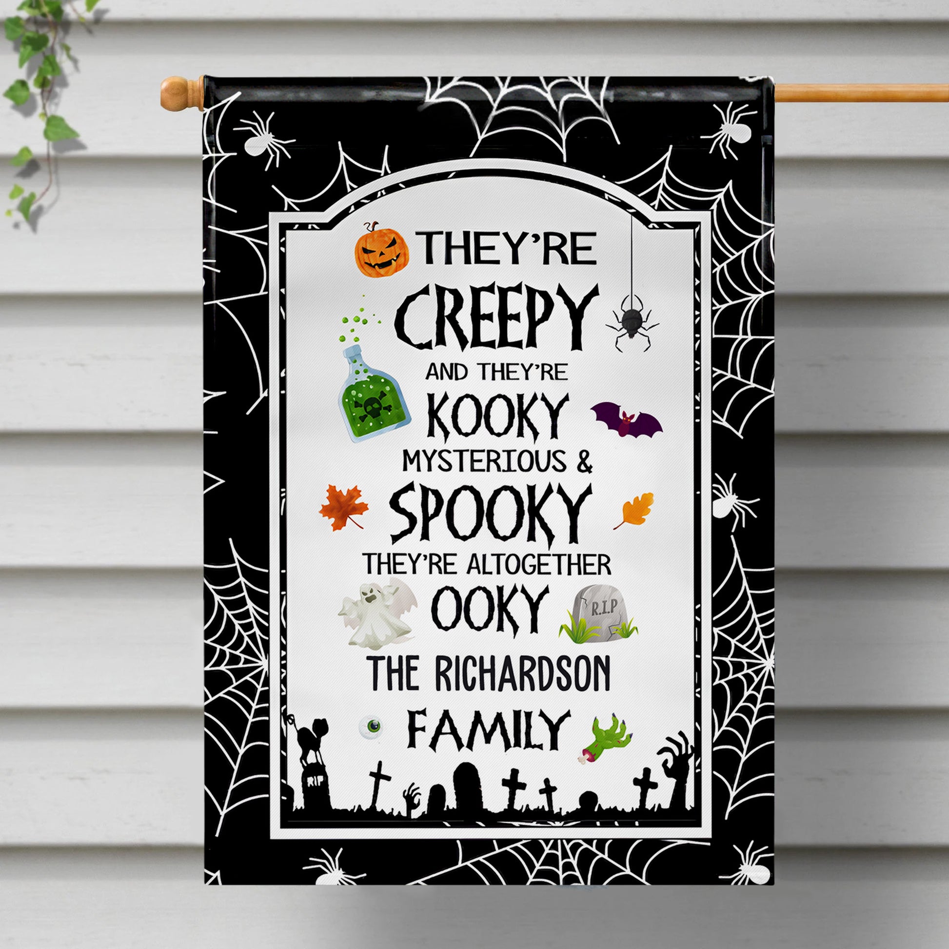 Creepy Kooky Mysterious & Spooky Family Flag