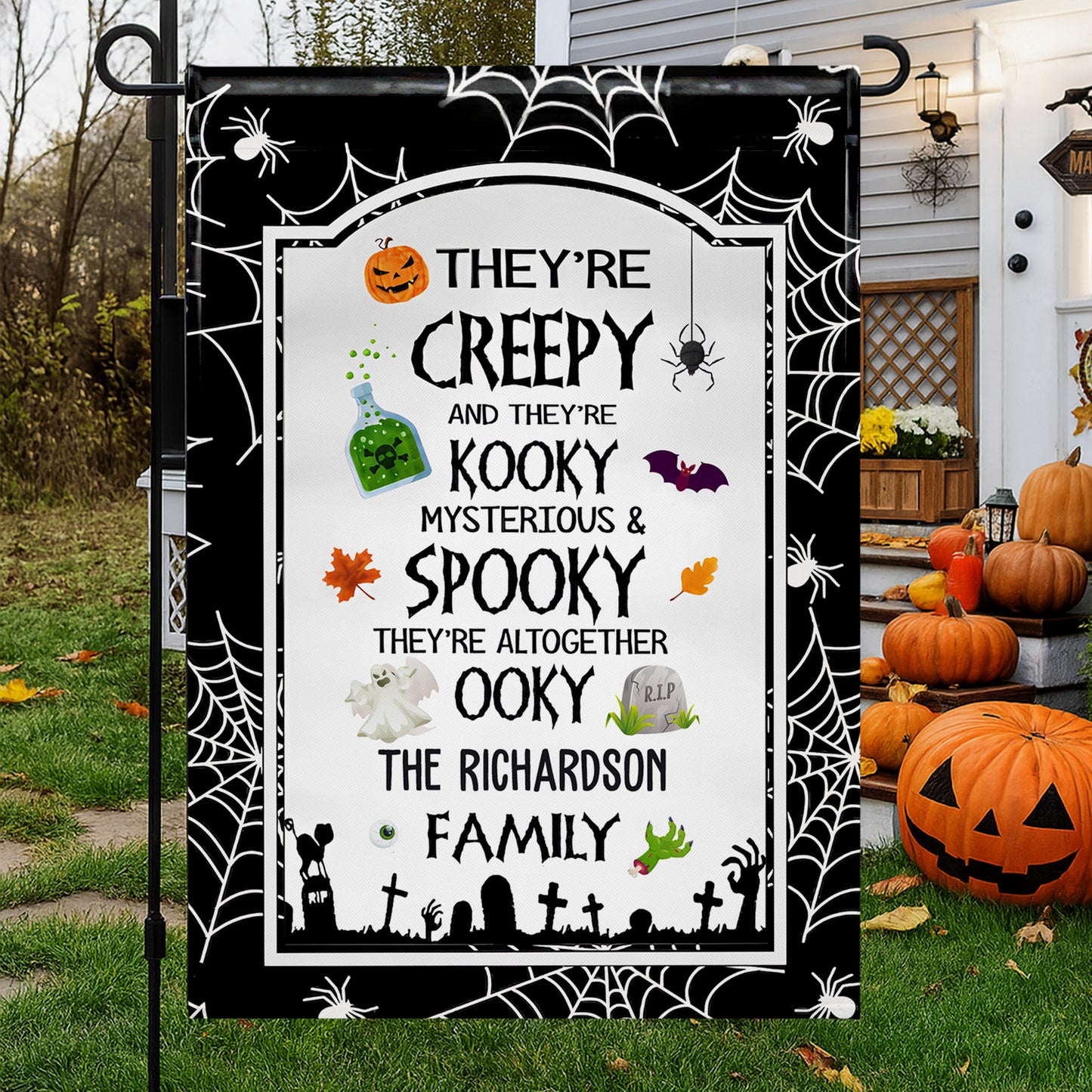 Creepy Kooky Mysterious & Spooky Family Flag - Personalized Flag - HALW027_GAF