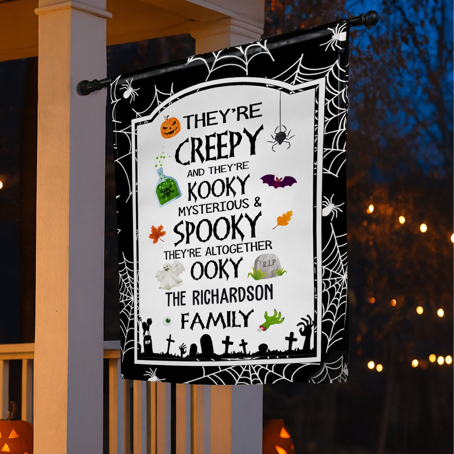 Creepy Kooky Mysterious & Spooky Family Flag - Personalized Flag - HALW027_GAF