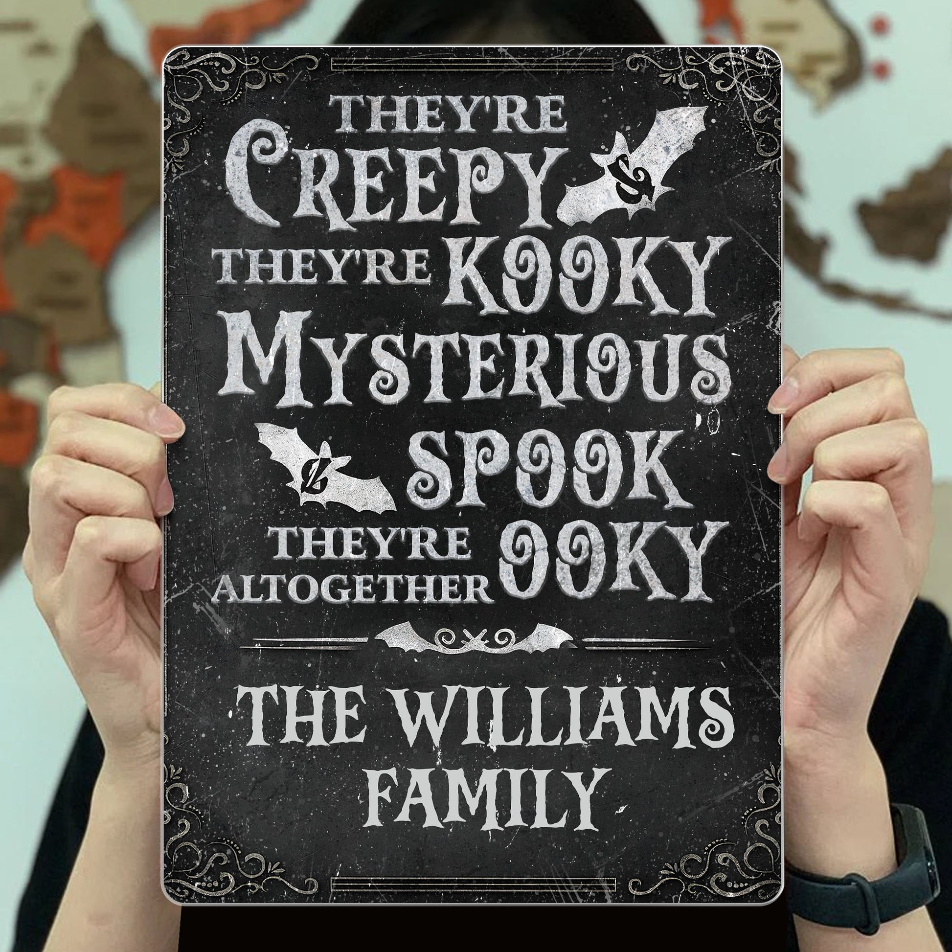 Creepy Kooky Mysterious Spooky Family Metal Sign