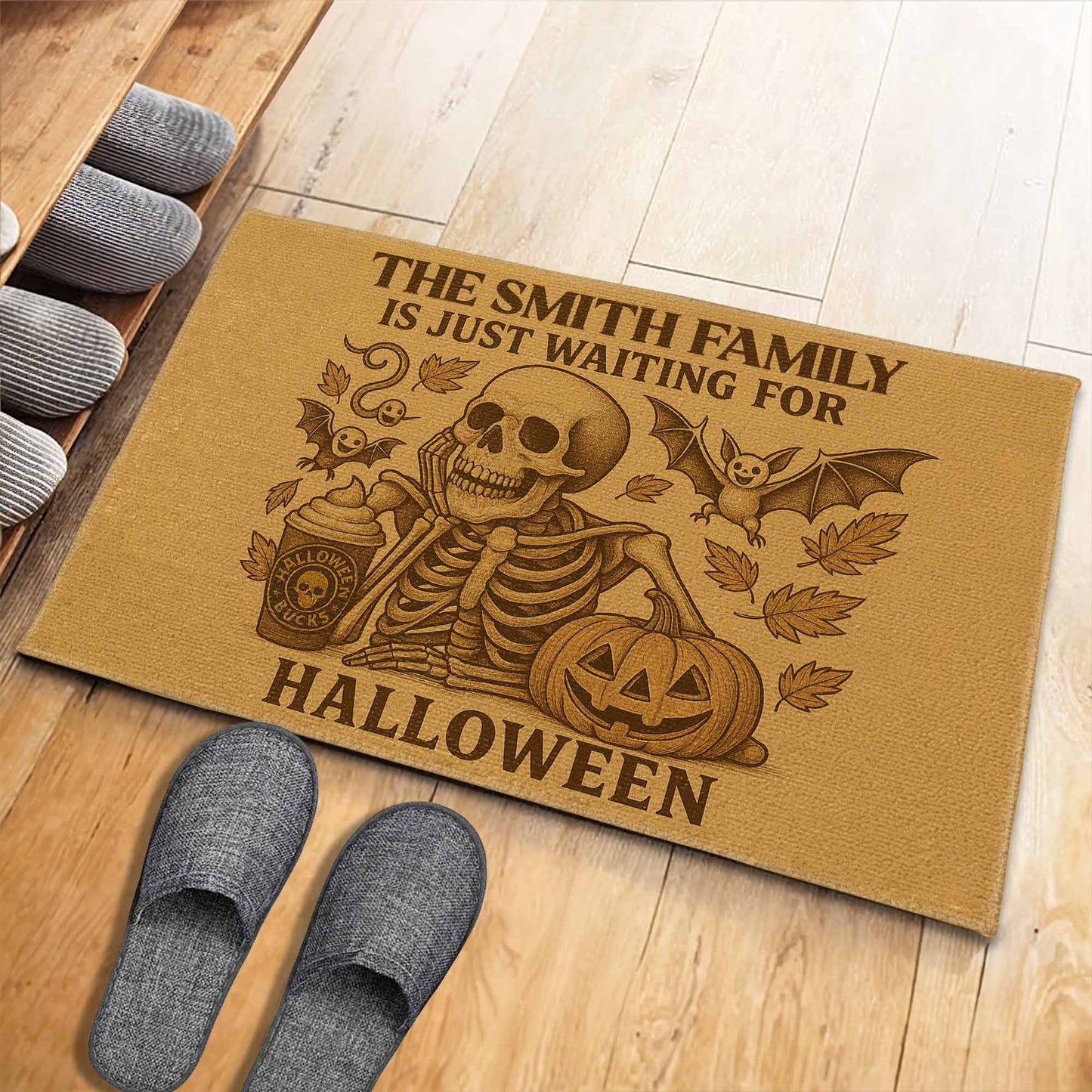 Family Just Waiting For Halloween, Skeleton, Pumpkin, Bat