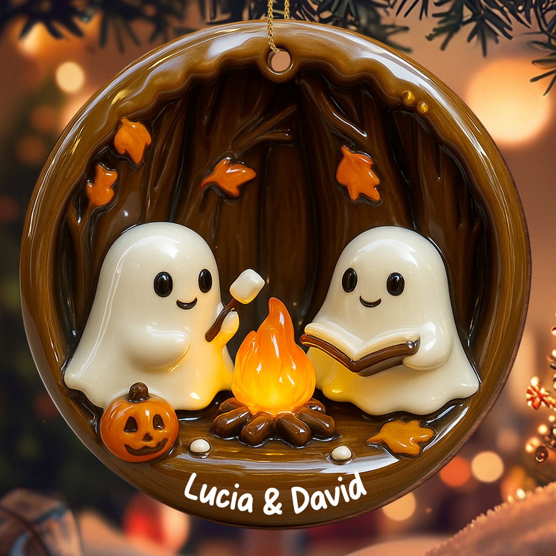 Cozy Halloween Campfire Scene With Ghosts And Pumpkin