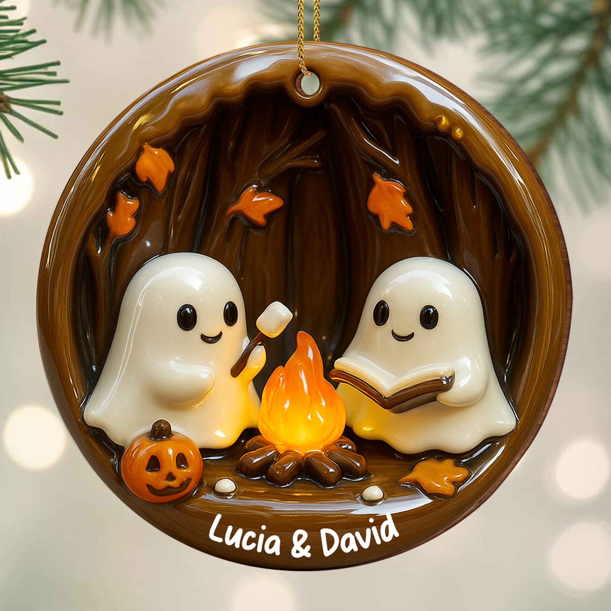 Cozy Halloween Campfire Scene With Ghosts And Pumpkin