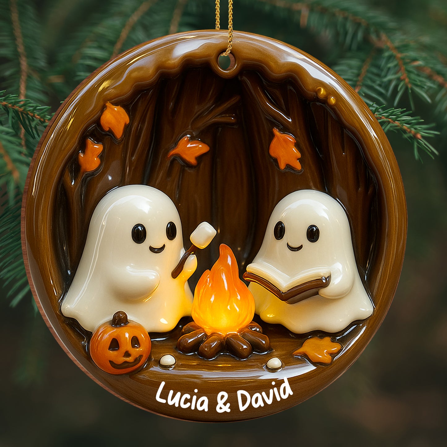 Cozy Halloween Campfire Scene With Ghosts And Pumpkin