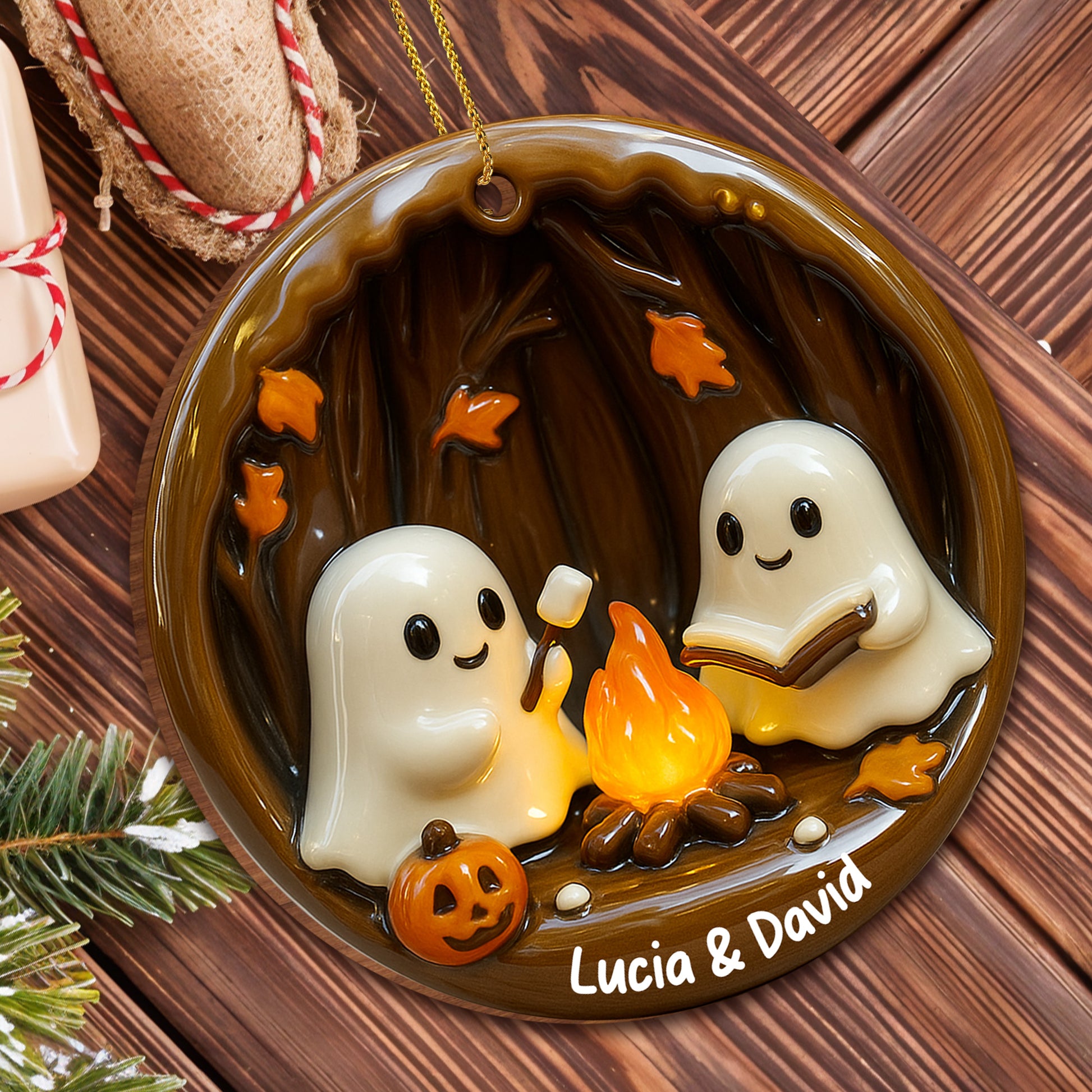 Cozy Halloween Campfire Scene With Ghosts And Pumpkin