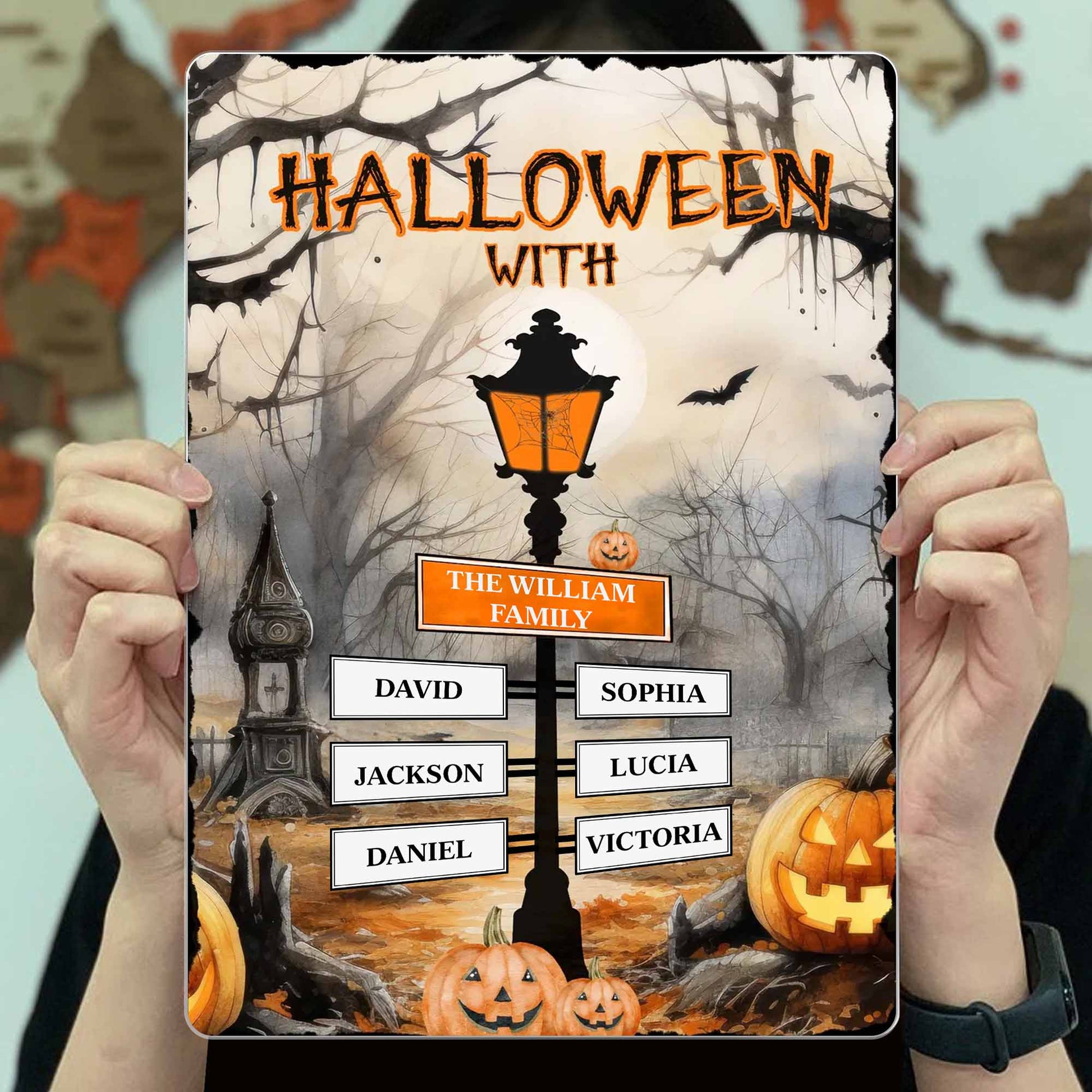 Halloween With The Family, Lantern, Bats, Pumpkins