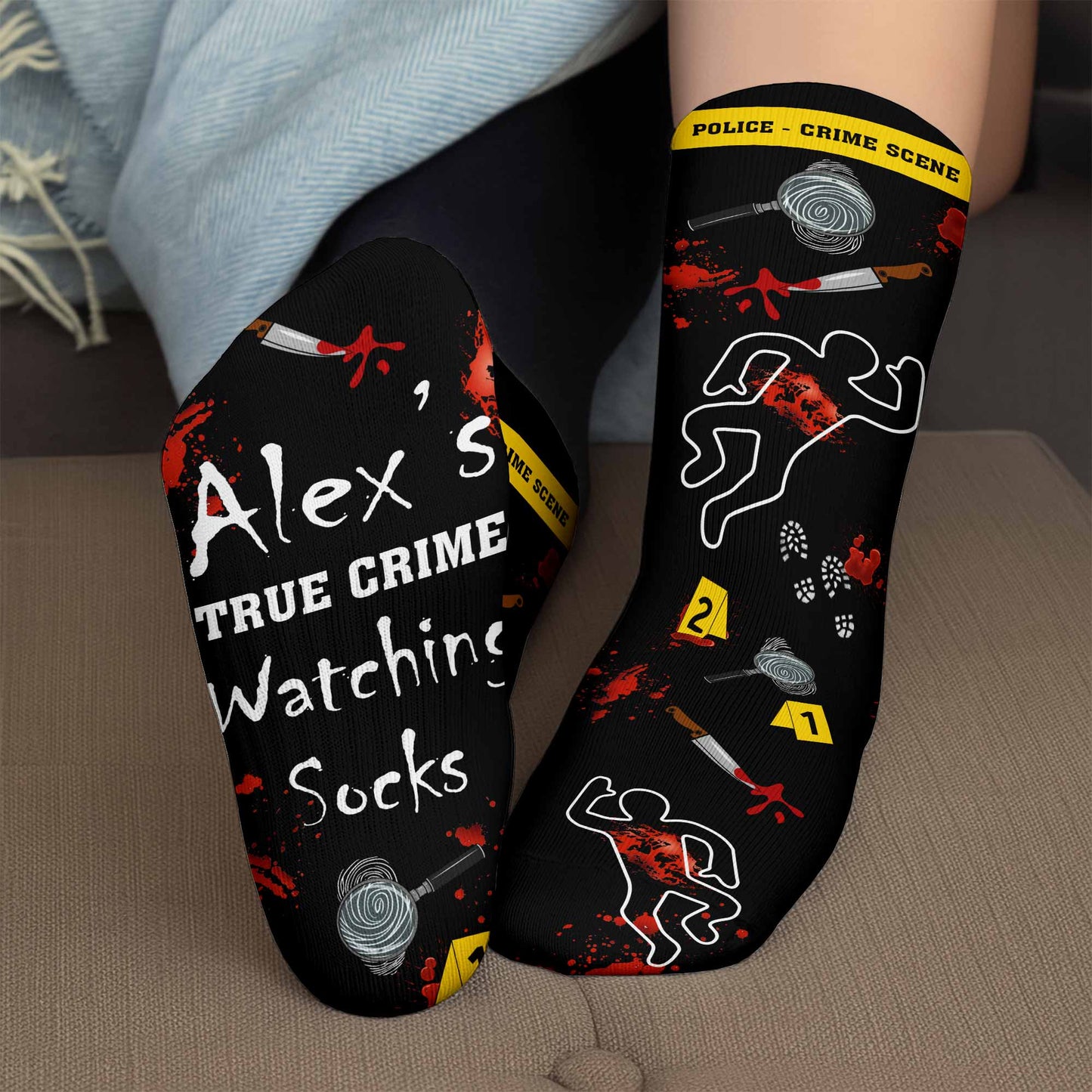 True Crime Watching Socks With Magnifying Glass And Knife