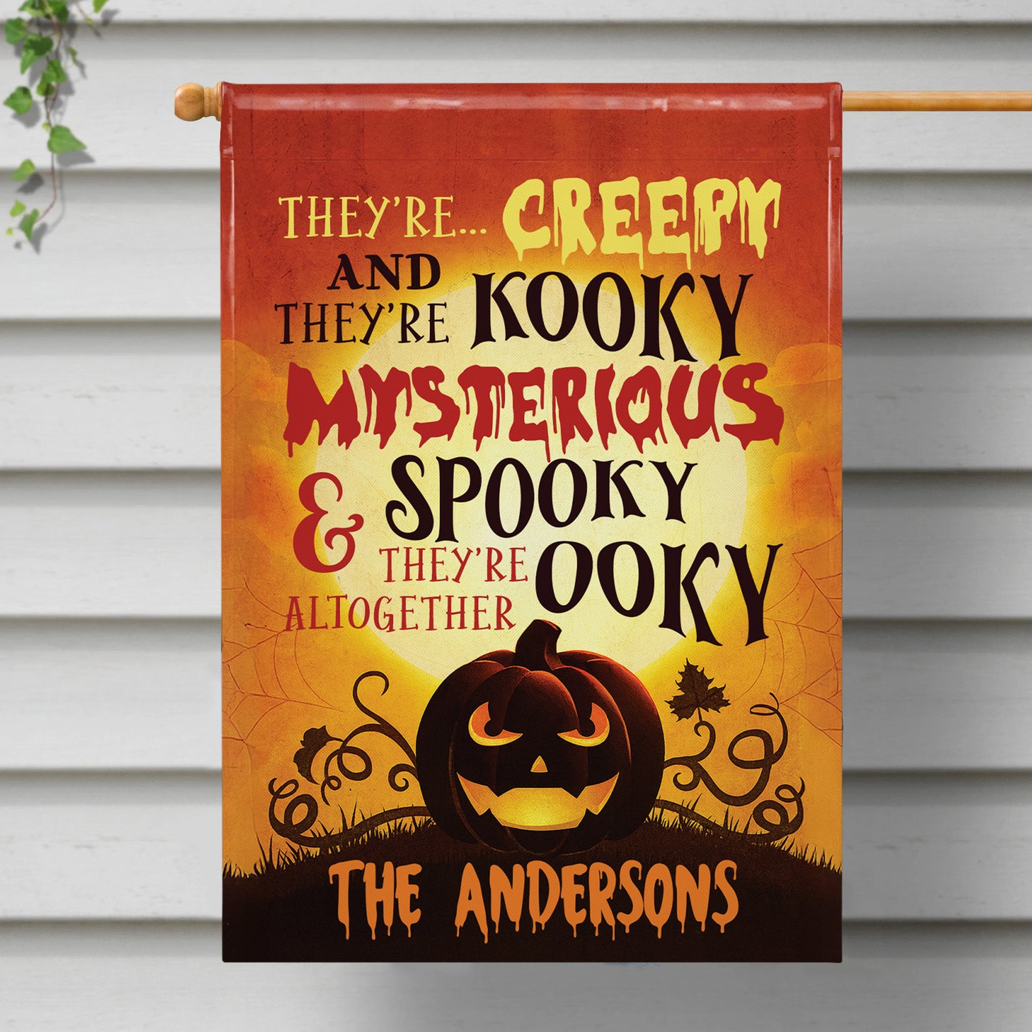 Creepy Kooky Mysterious Spooky Family Halloween Flag