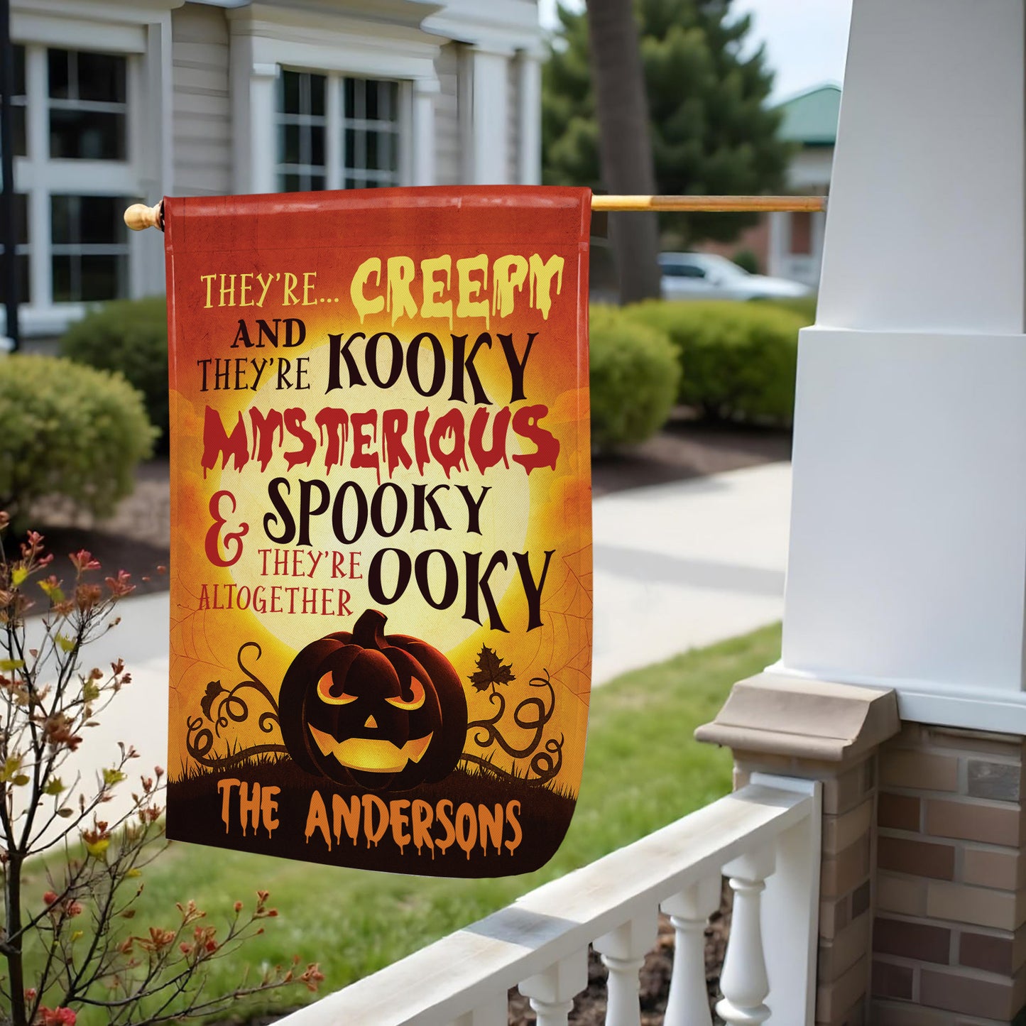 Creepy Kooky Mysterious Spooky Family Halloween Flag