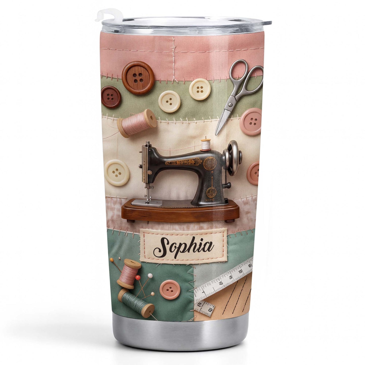 Stitching With Love And Creativity Sewing Machine With Buttons And Scissors - Personalized Custom Stainless Steel Tumbler 20oz 30oz - HAND029_TB
