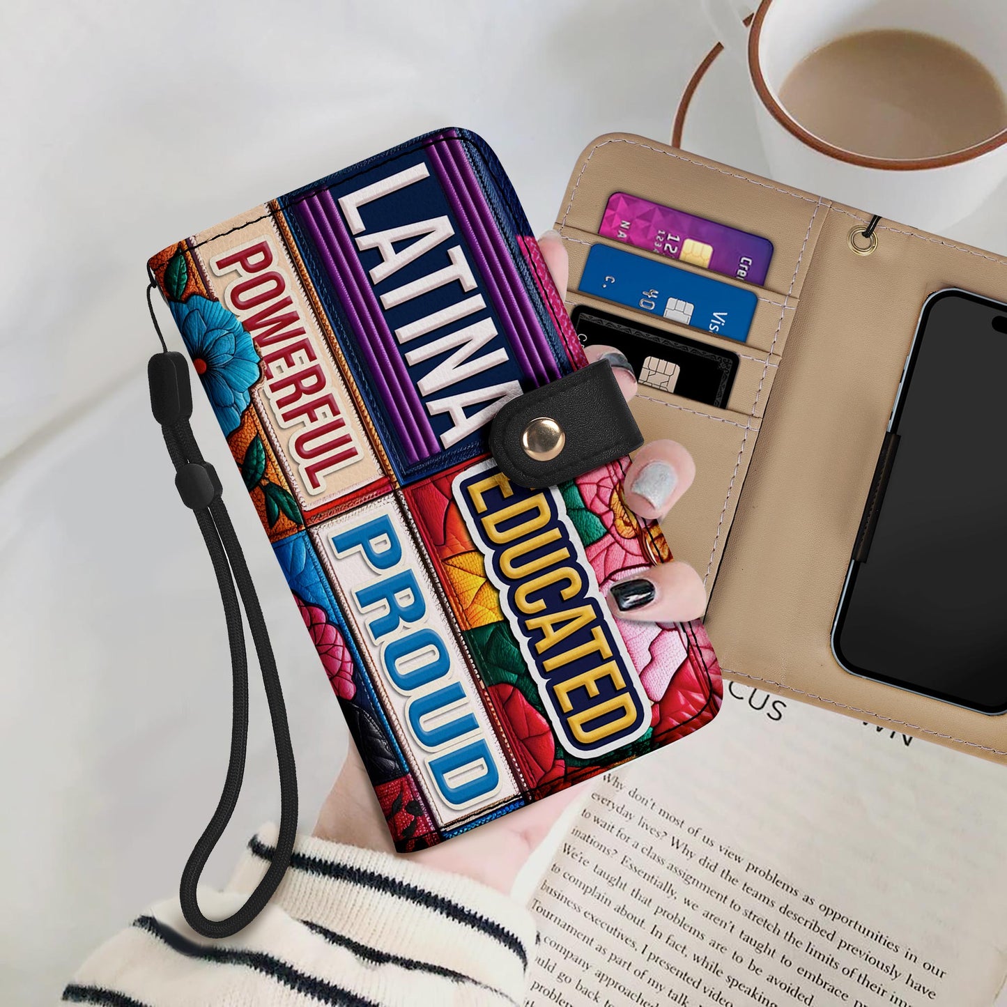 Cartera de cuero personalizada para teléfono, educada, poderosa y orgullosa - HG29PW