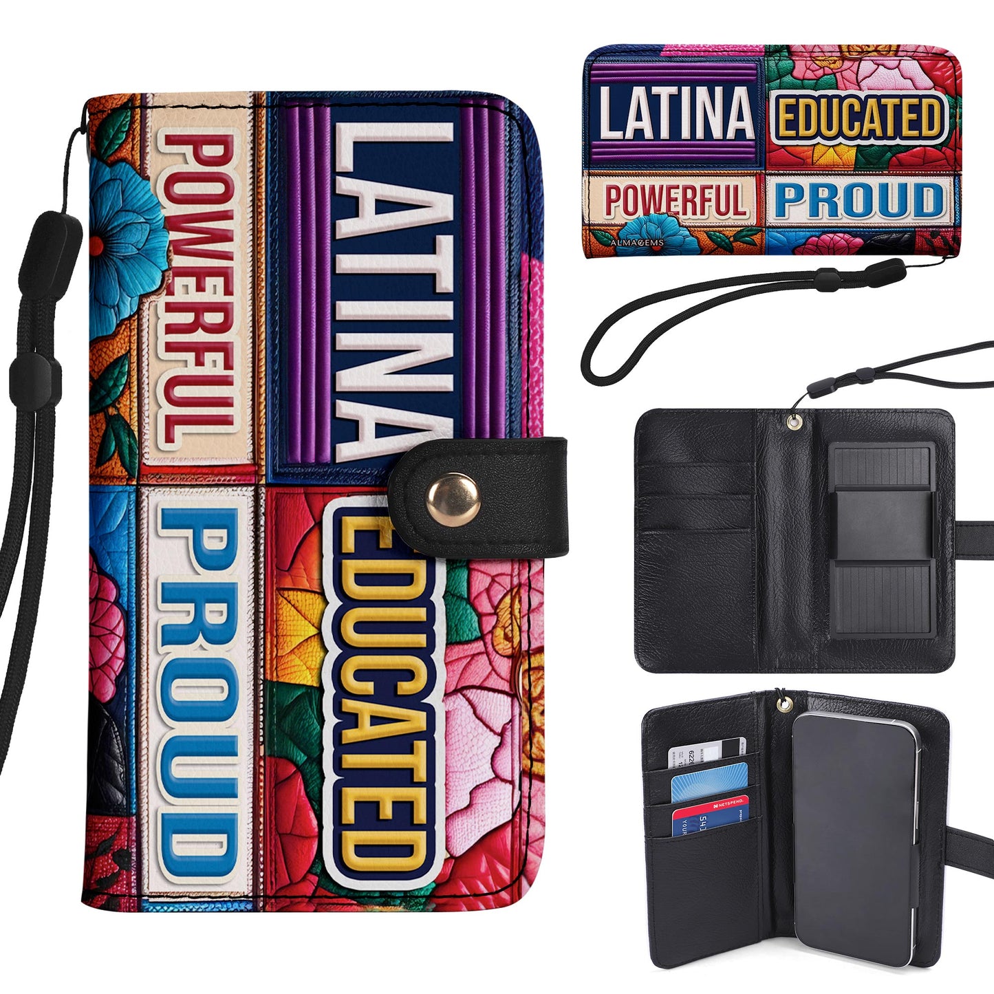Cartera de cuero personalizada para teléfono, educada, poderosa y orgullosa - HG29PW