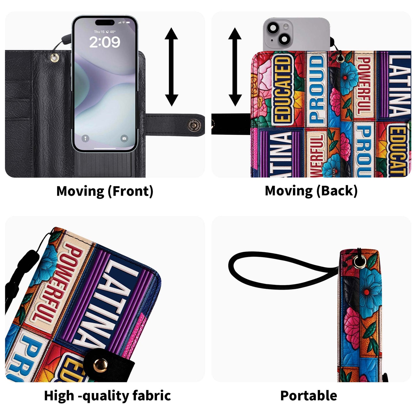 Cartera de cuero personalizada para teléfono, educada, poderosa y orgullosa - HG29PW