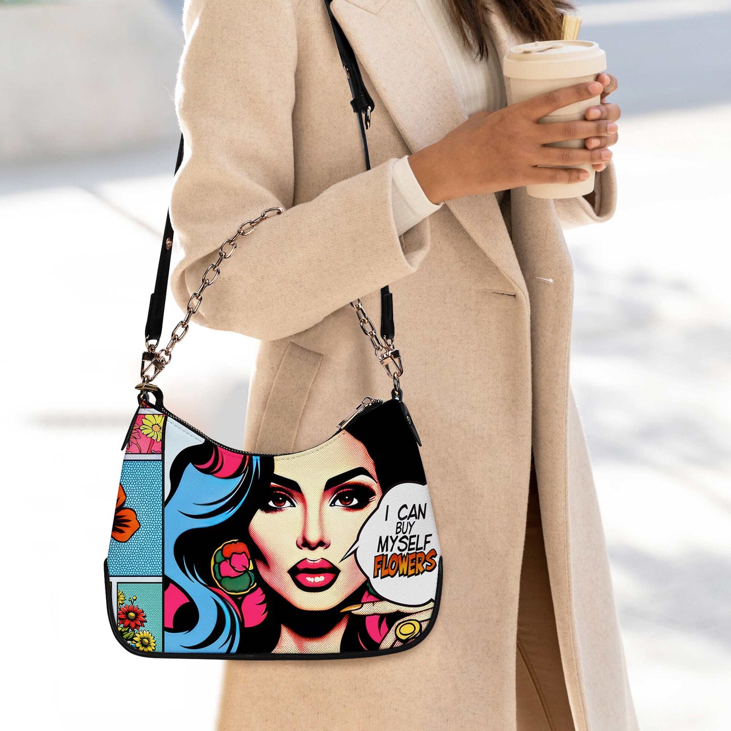 Je peux m'offrir des fleurs - Sac à main bandoulière personnalisé avec chaîne - HG44CH