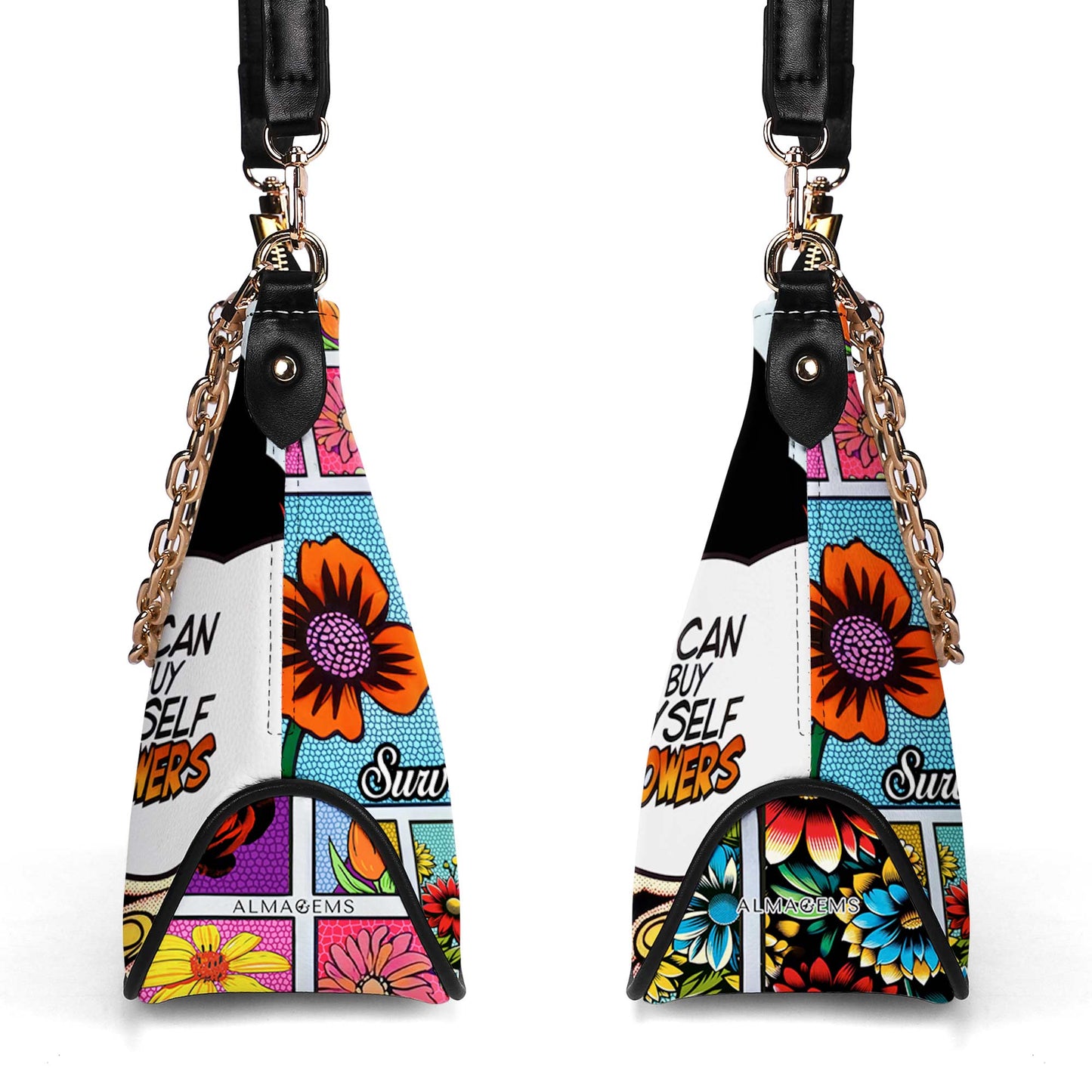 Je peux m'offrir des fleurs - Sac à main bandoulière personnalisé avec chaîne - HG44CH