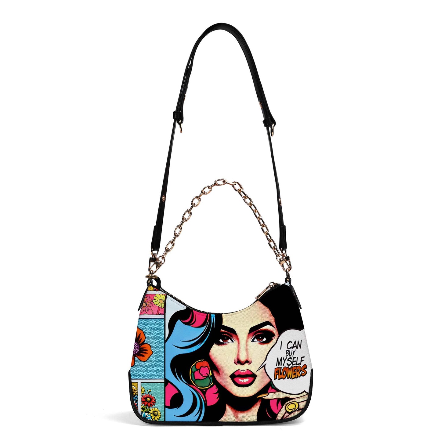Je peux m'offrir des fleurs - Sac à main bandoulière personnalisé avec chaîne - HG44CH