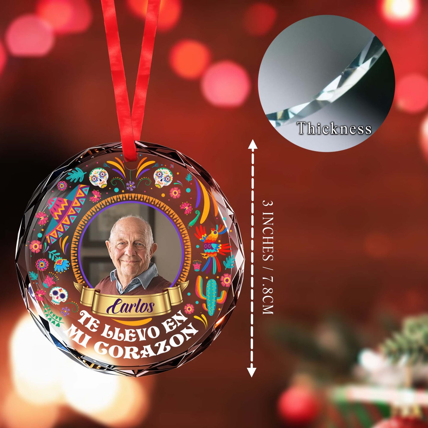 Te Llevo En Mi Corazon Glass Ornament With Vibrant Mexican Patterns