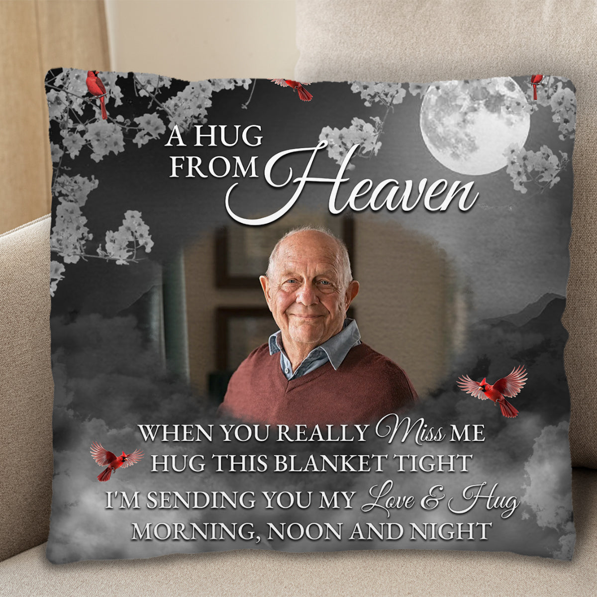 A Hug From Heaven Love And Hug Moon Cardinal Birds Pillow