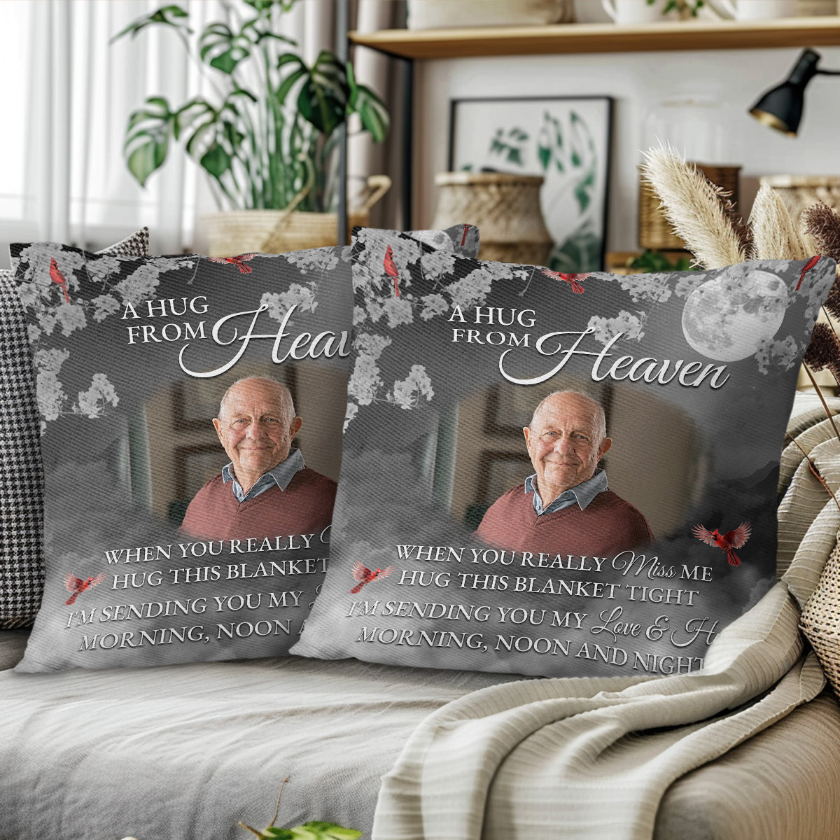 A Hug From Heaven Love And Hug Moon Cardinal Birds Pillow