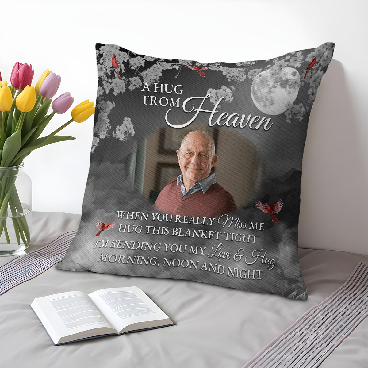 A Hug From Heaven Love And Hug Moon Cardinal Birds Pillow