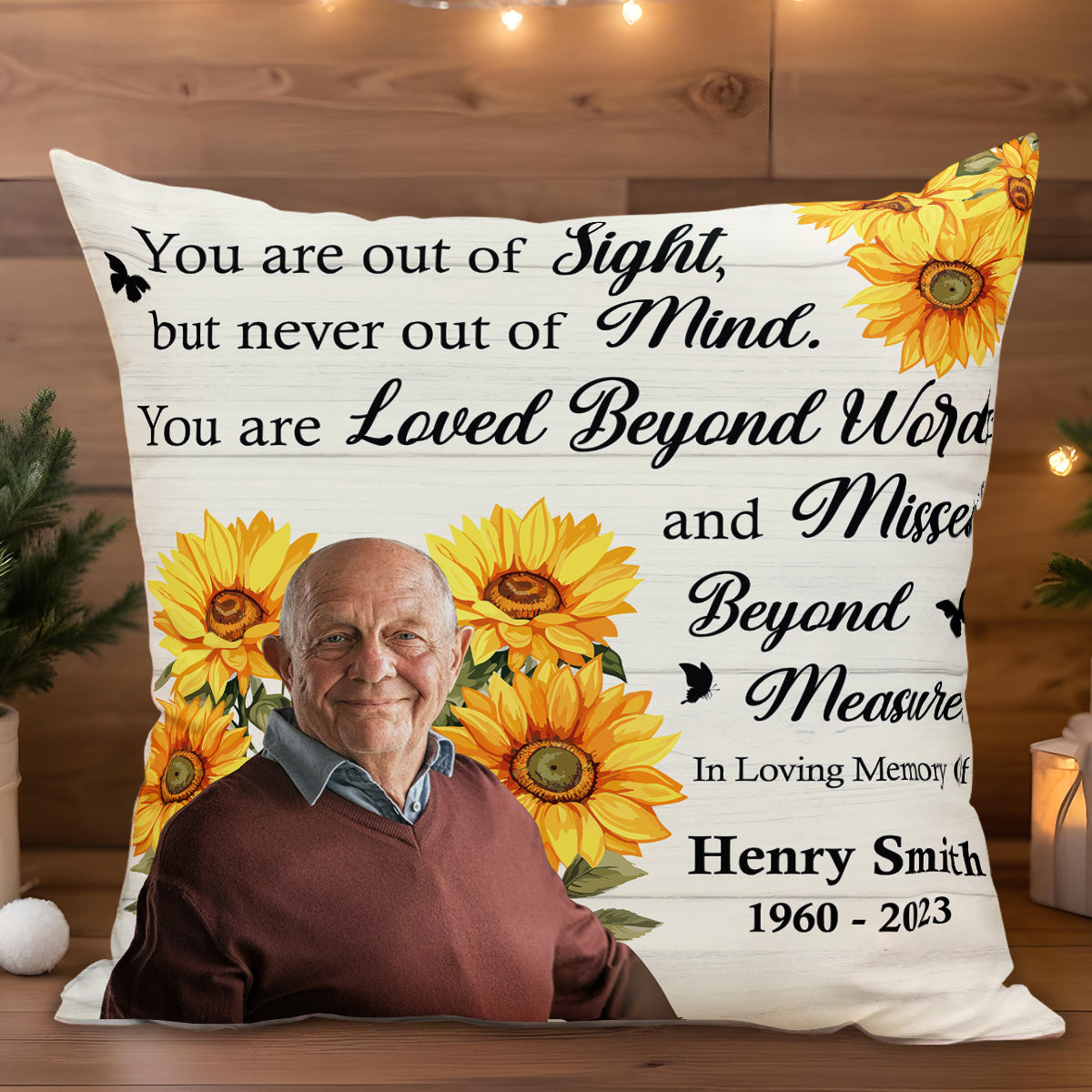 Loved Beyond Words Sunflower Memorial Pillow