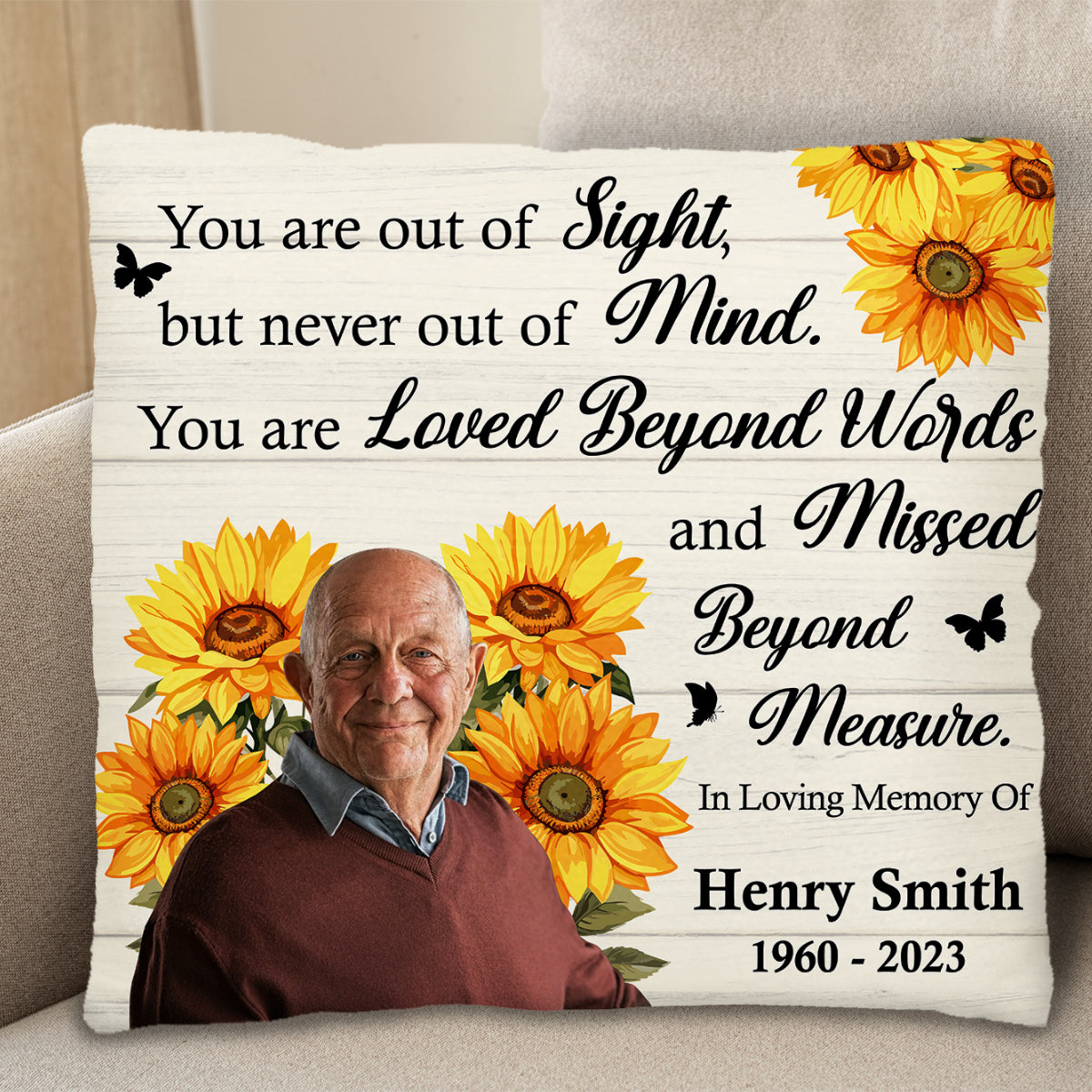 Loved Beyond Words Sunflower Memorial Pillow