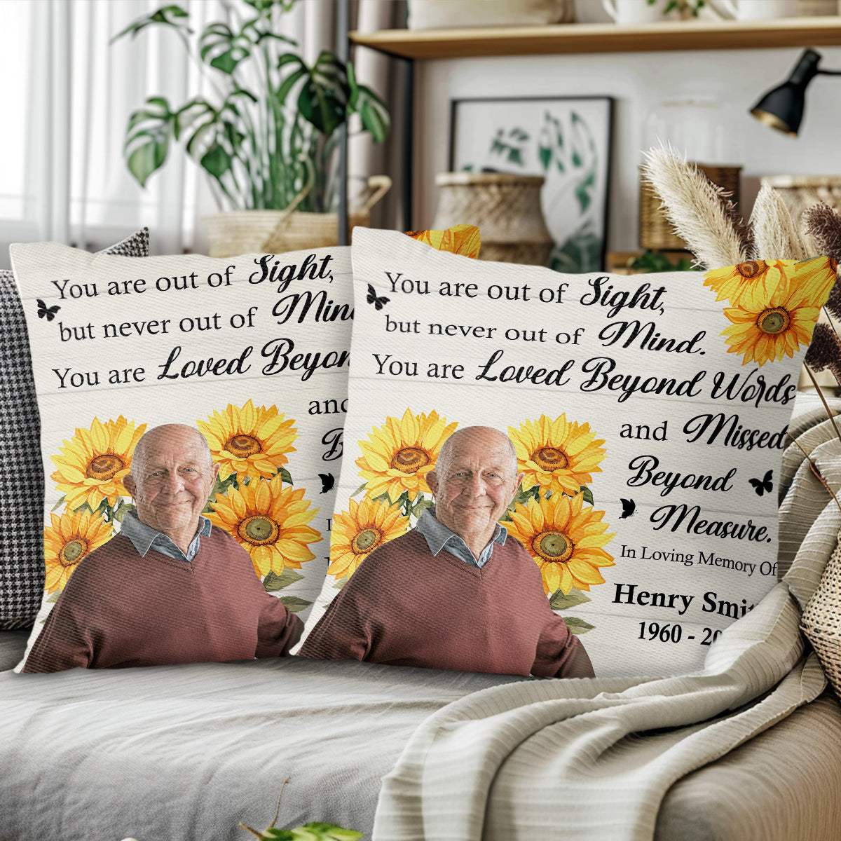 Loved Beyond Words Sunflower Memorial Pillow