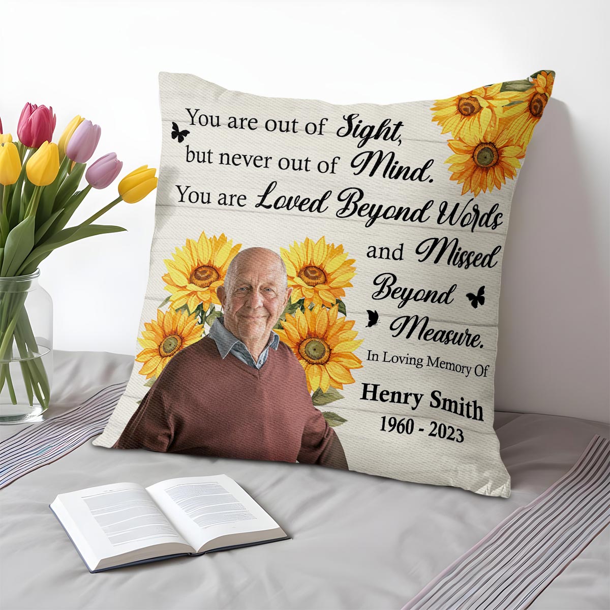 Loved Beyond Words Sunflower Memorial Pillow