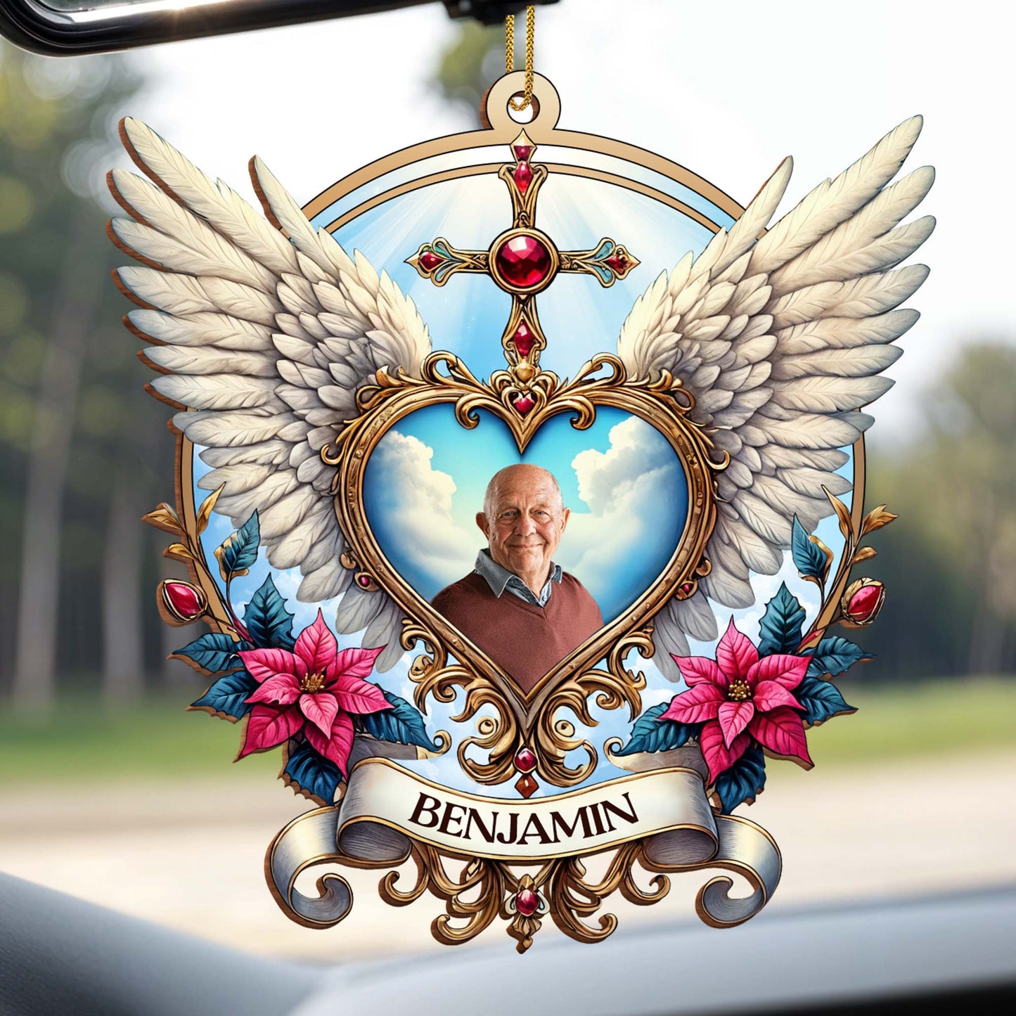 Cherished Memories Forever In Our Hearts With Wings And Flowers - Personalized Custom Wood Ornament, Custom Shaped - HME118_WDO