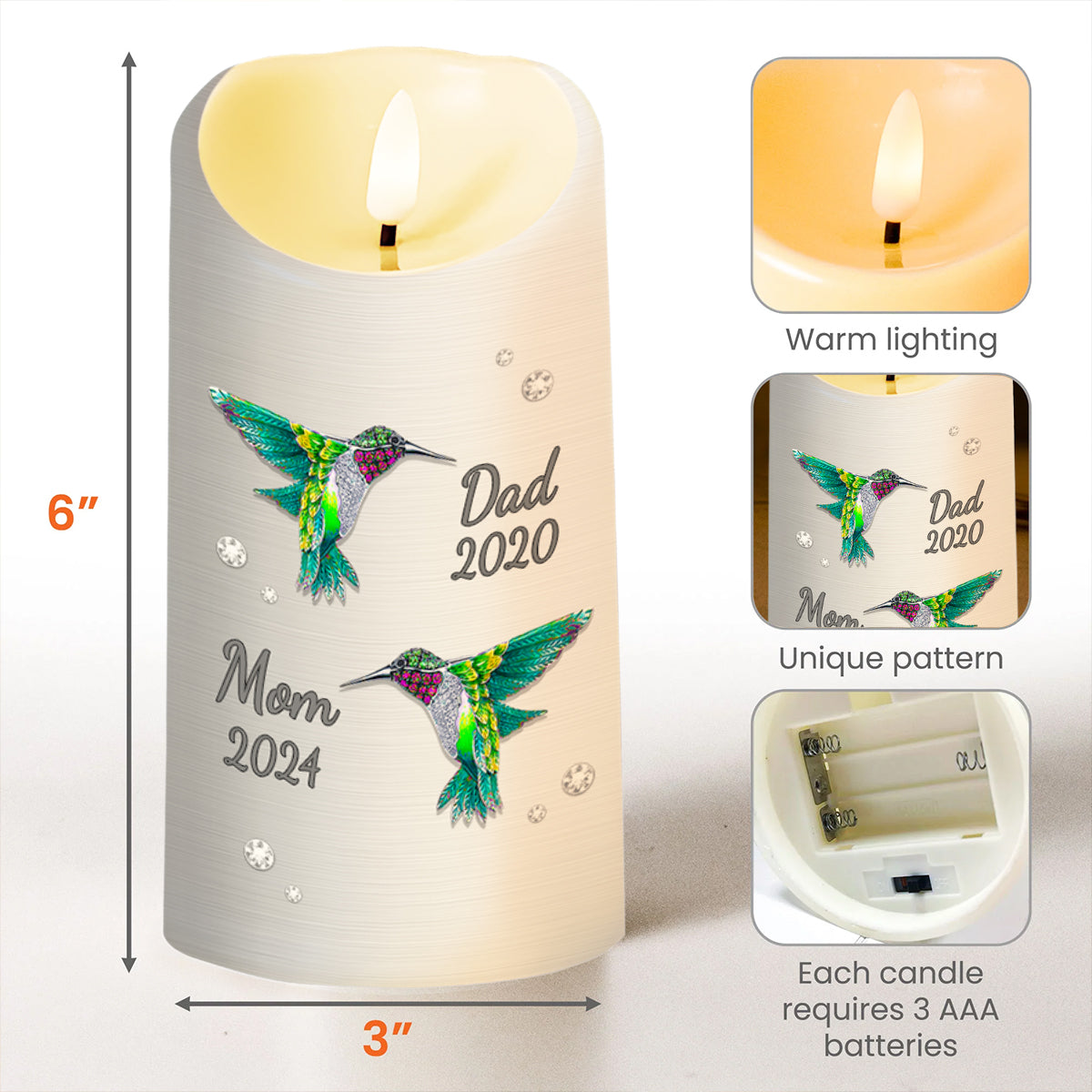 God Has You In His Arms, I Have You In My Heart With Hummingbirds - Personalized Custom LED Candle - HME122_LECA