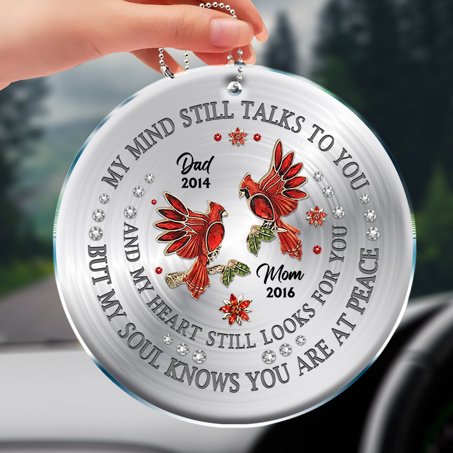 My Mind Still Talks to You, Cardinals and Flowers Memorial Ornament