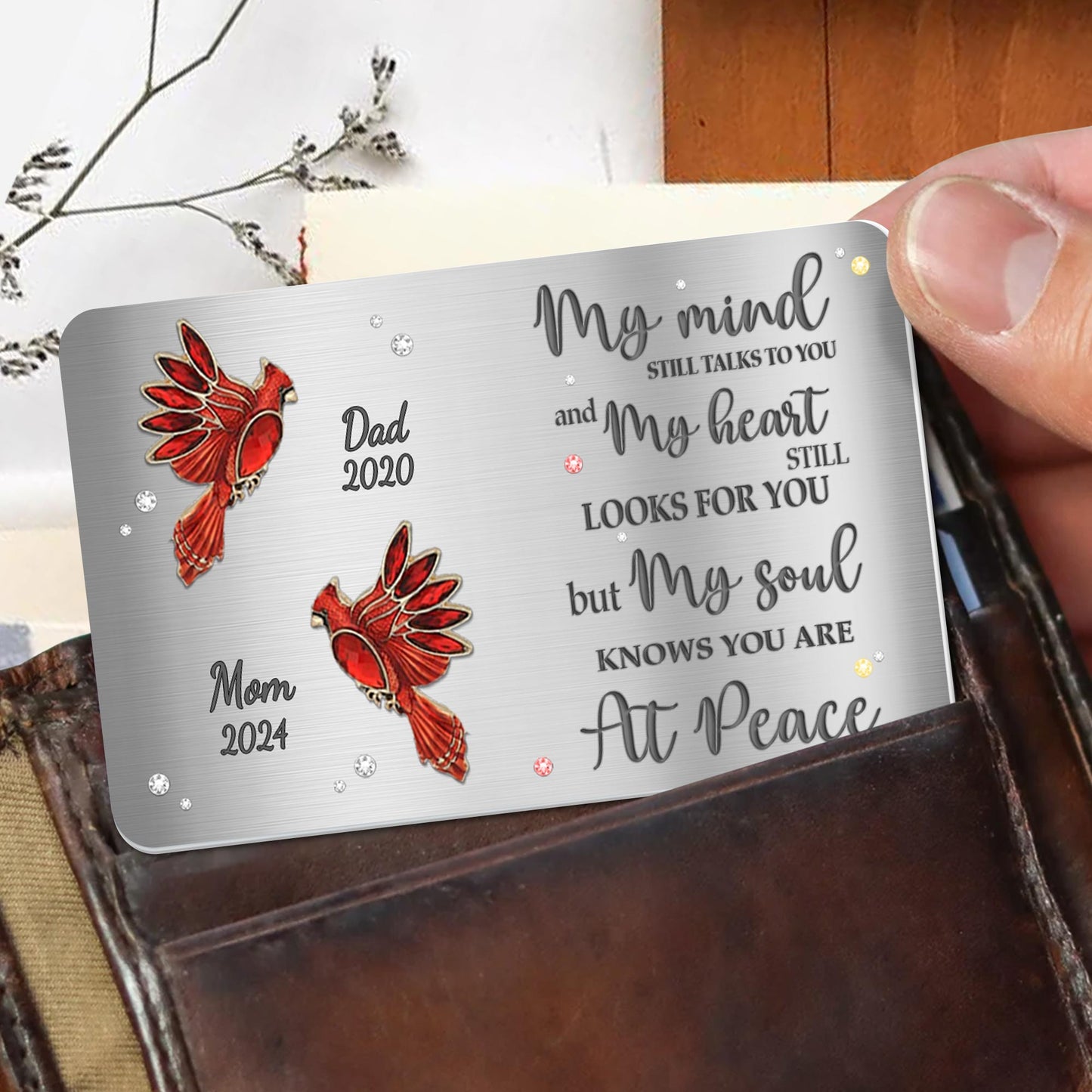 Heartfelt Memorial Message With Birds and Gemstones