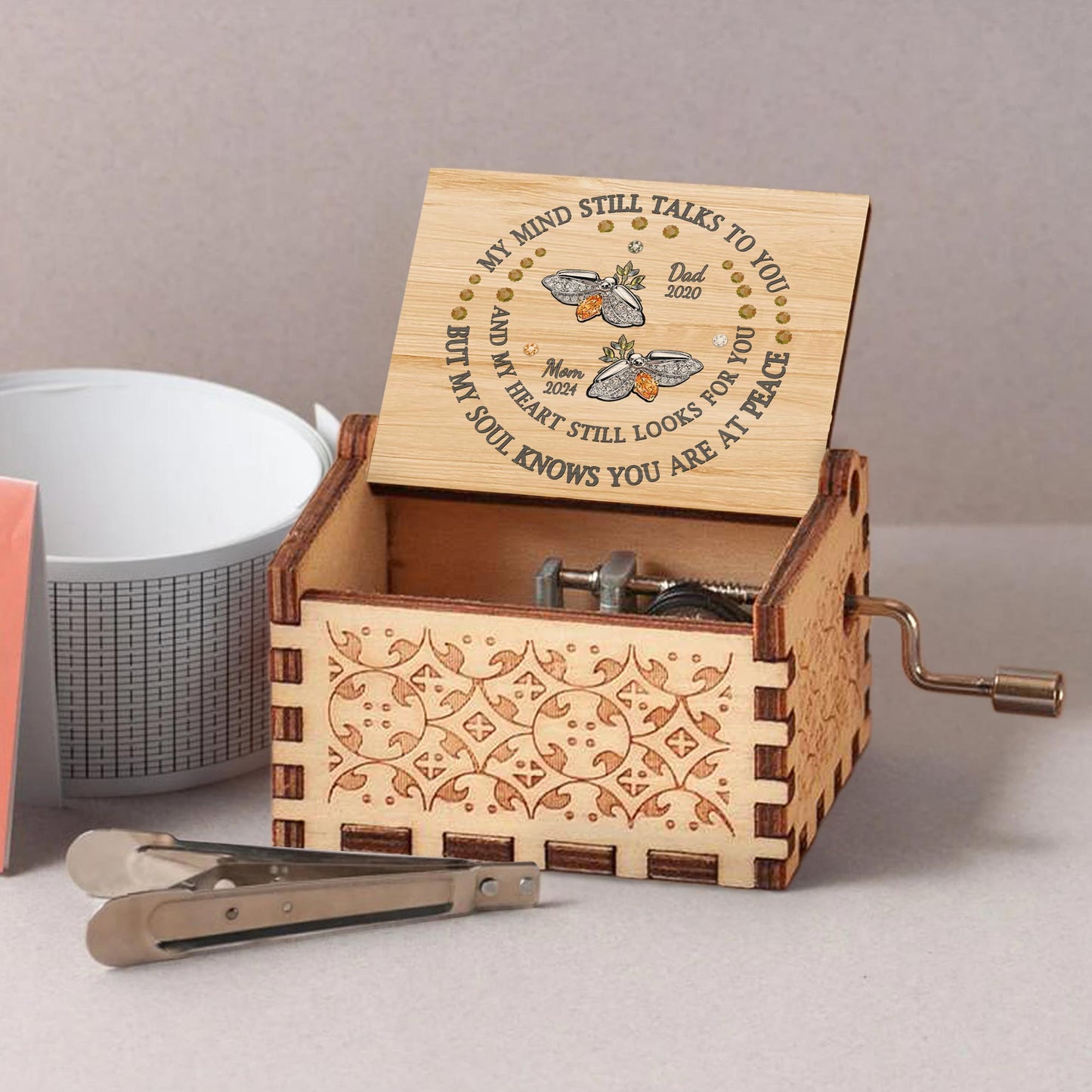 Angel Wings With Peaceful Remembrance Quote Music Box