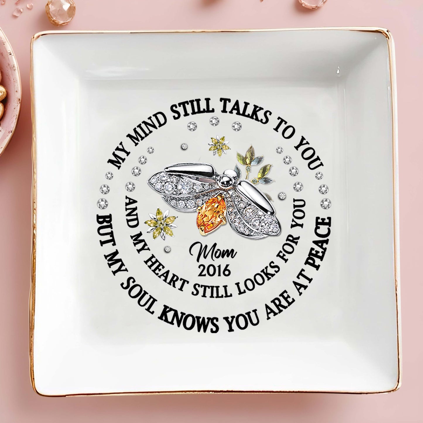 My Mind Talks To You Bee And Flowers Memorial Dish