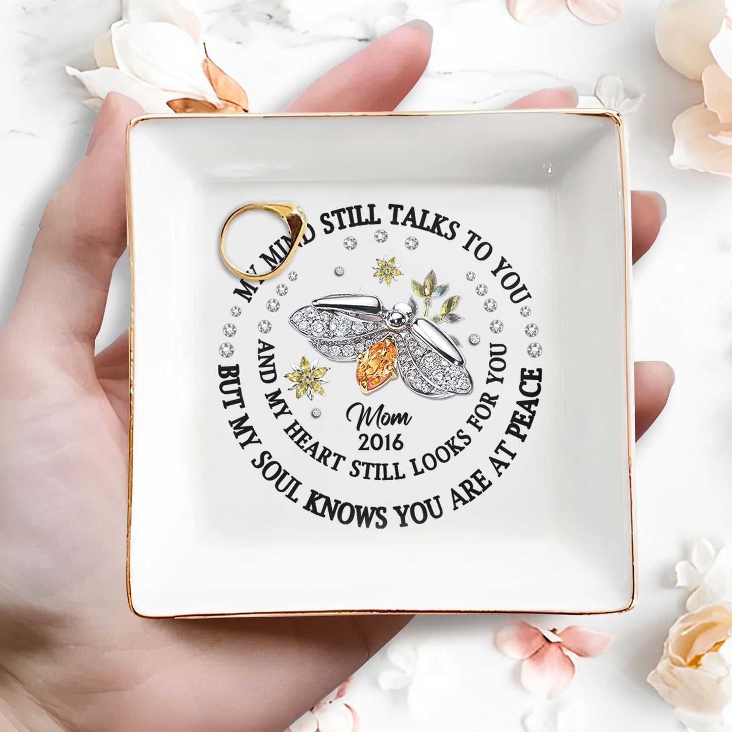 My Mind Talks To You Bee And Flowers Memorial Dish