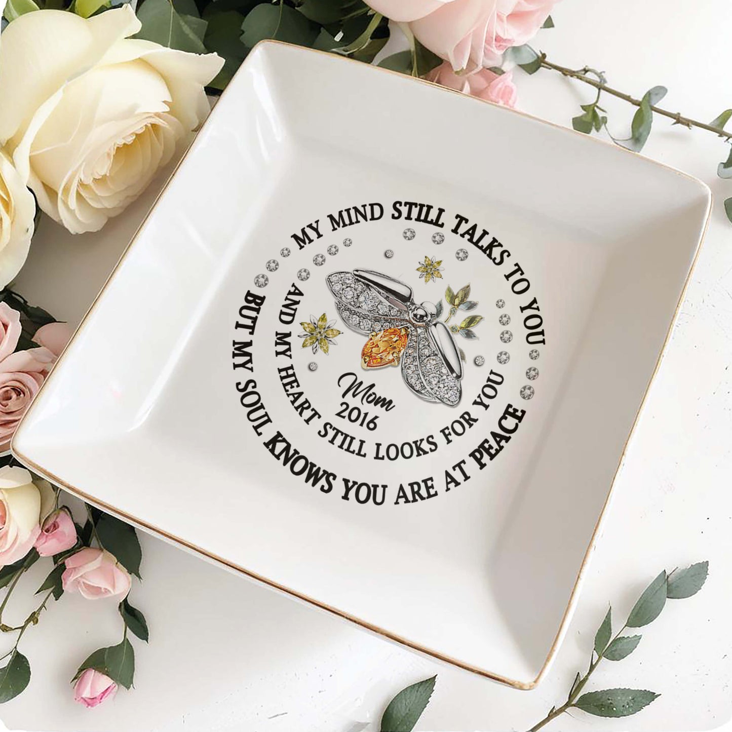 My Mind Talks To You Bee And Flowers Memorial Dish