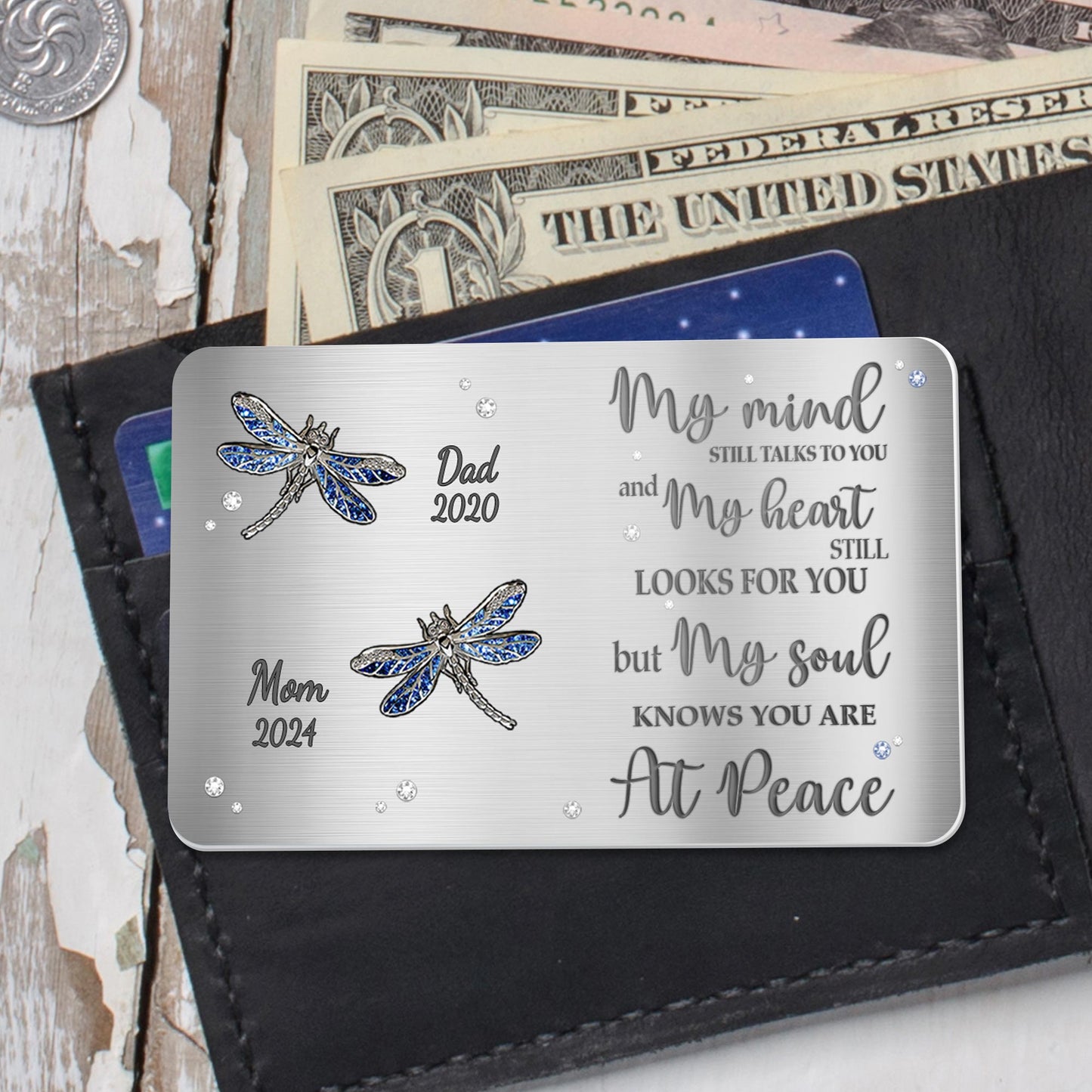 My Soul Knows You Are At Peace Dragonflies Memorial Wallet Card