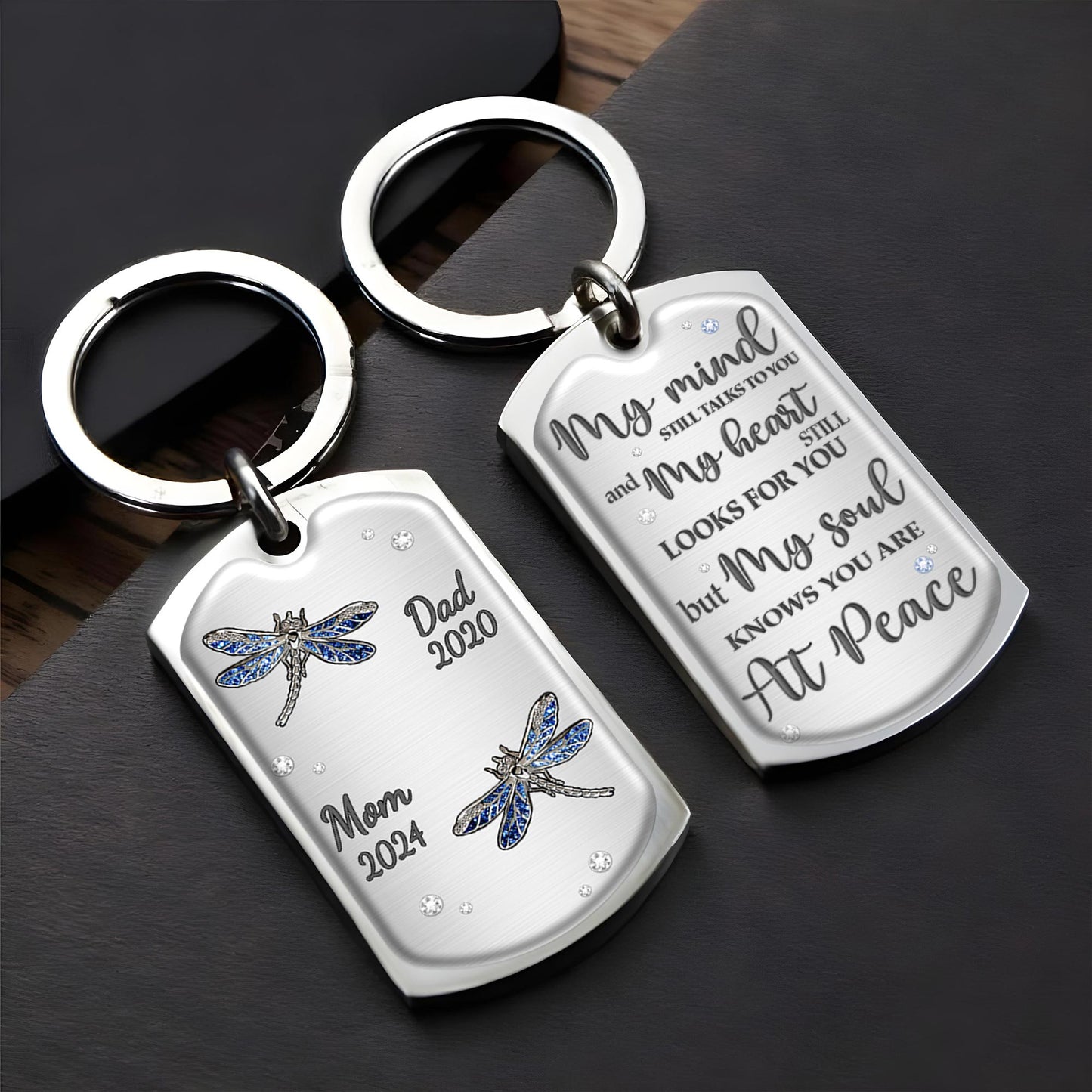 My Soul Knows You Are At Peace Memorial Dragonfly Keychain