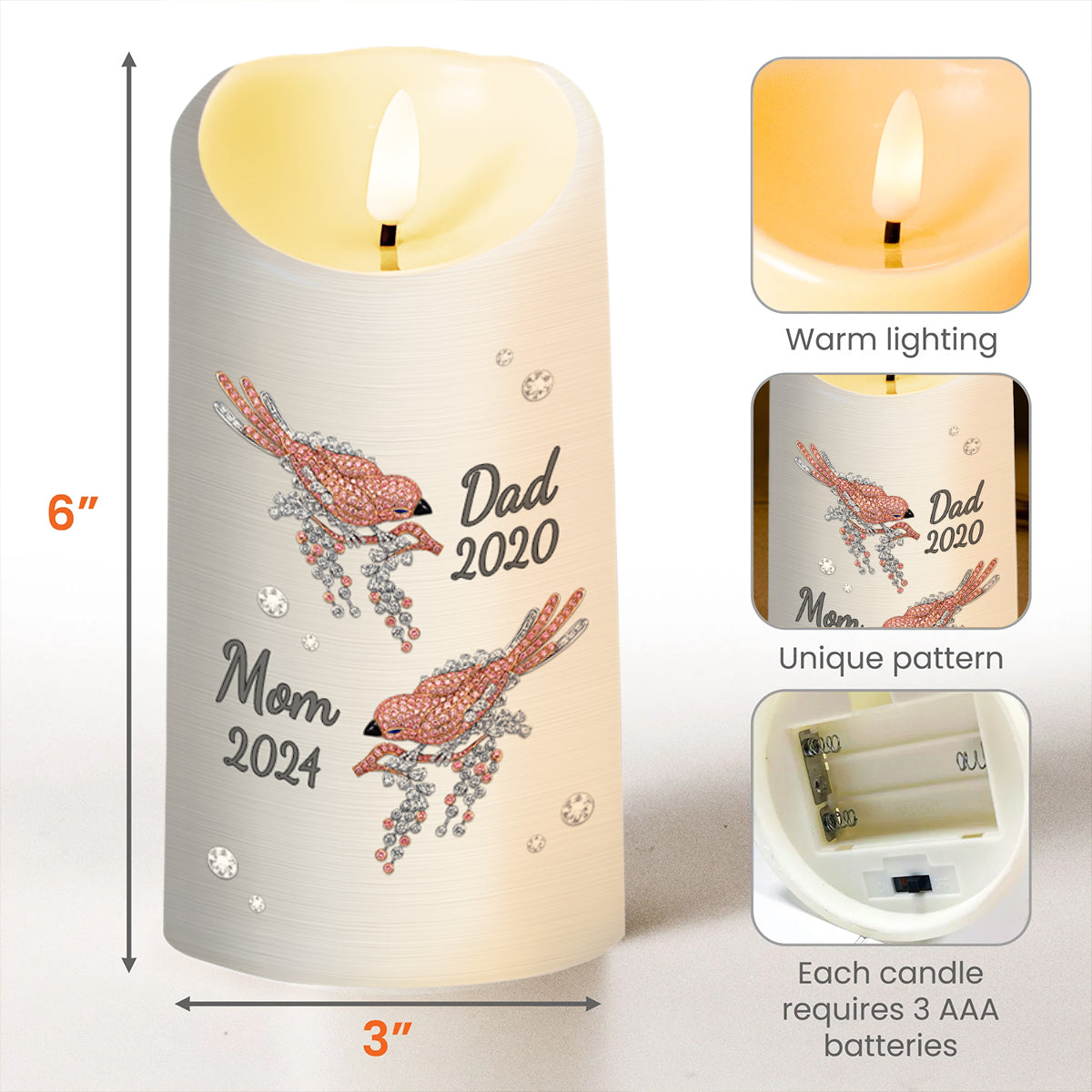 My Mind Still Talks to You Memorial Candle With Birds and Flowers - Personalized Custom LED Candle - HME130_LECA