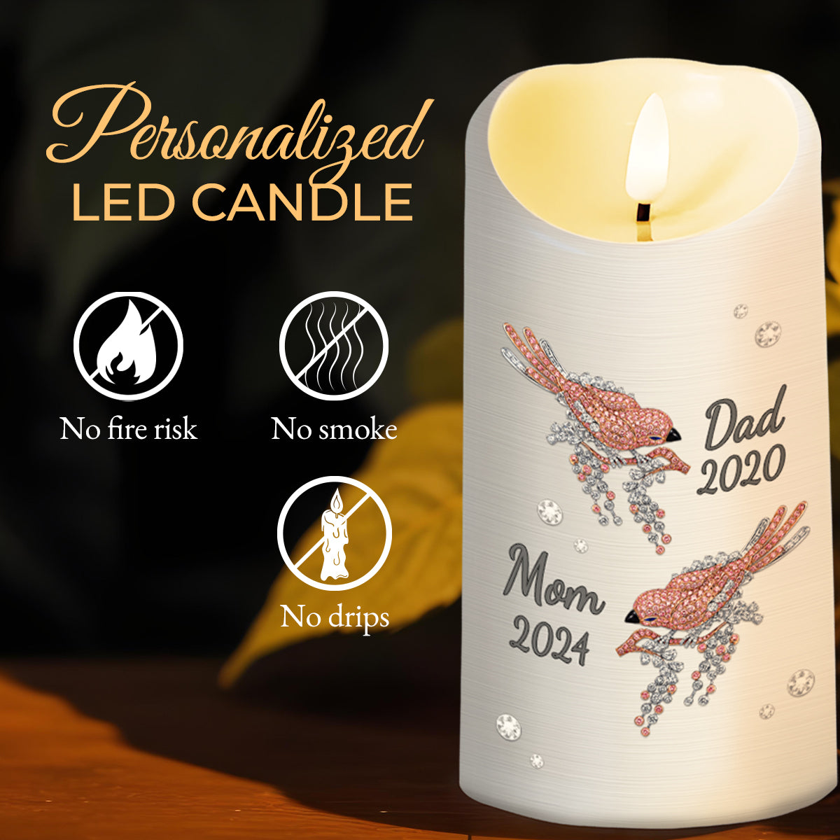 My Mind Still Talks to You Memorial Candle With Birds and Flowers - Personalized Custom LED Candle - HME130_LECA