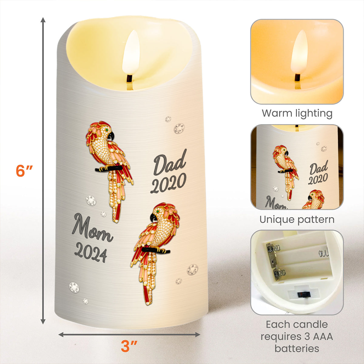 Soulful Peace LED Candle With Parrots And Floral Design - Personalized Custom LED Candle - HME132_LECA