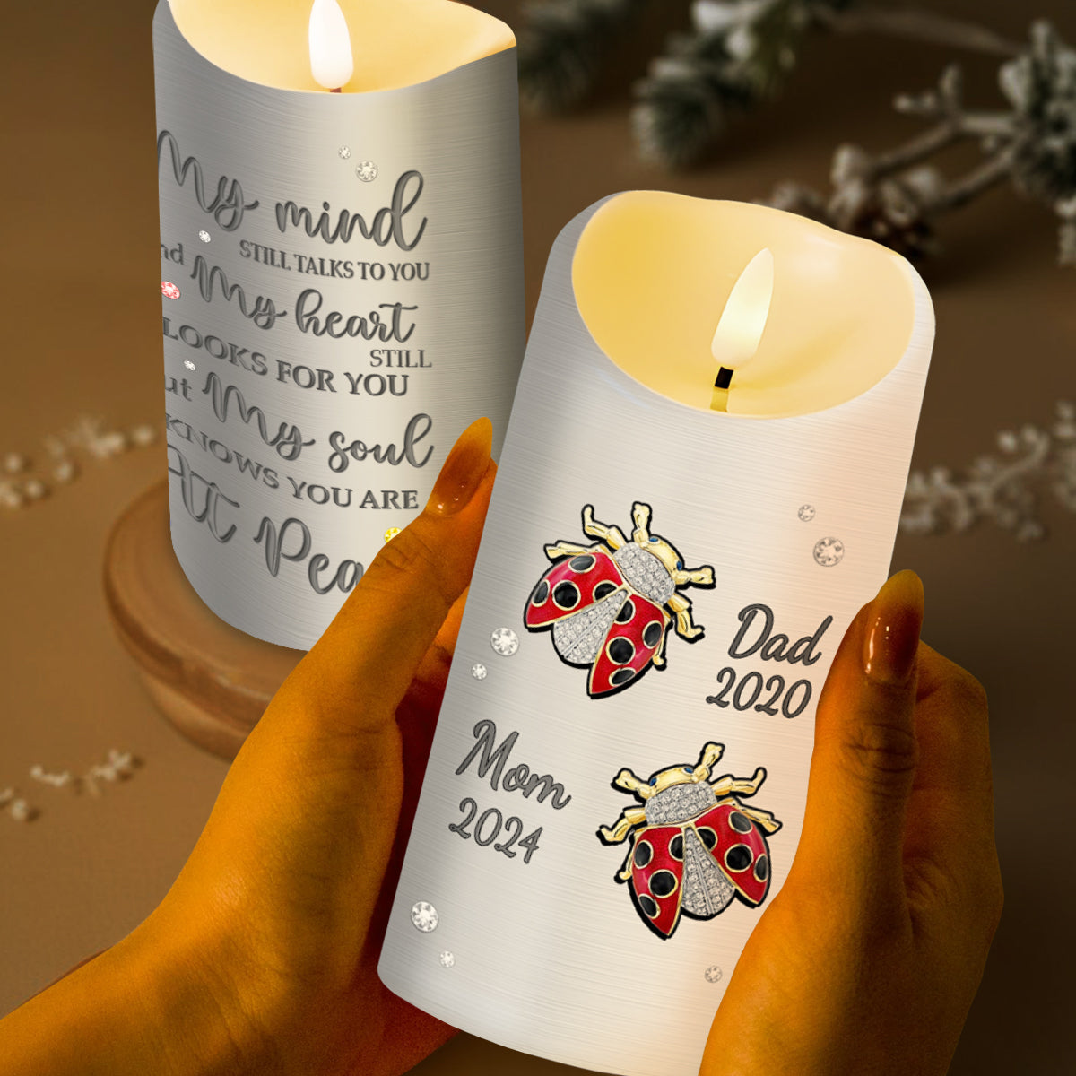 My Mind Talks to You, My Heart Looks for You, Soul at Peace - Personalized Custom LED Candle - HME134_LECA