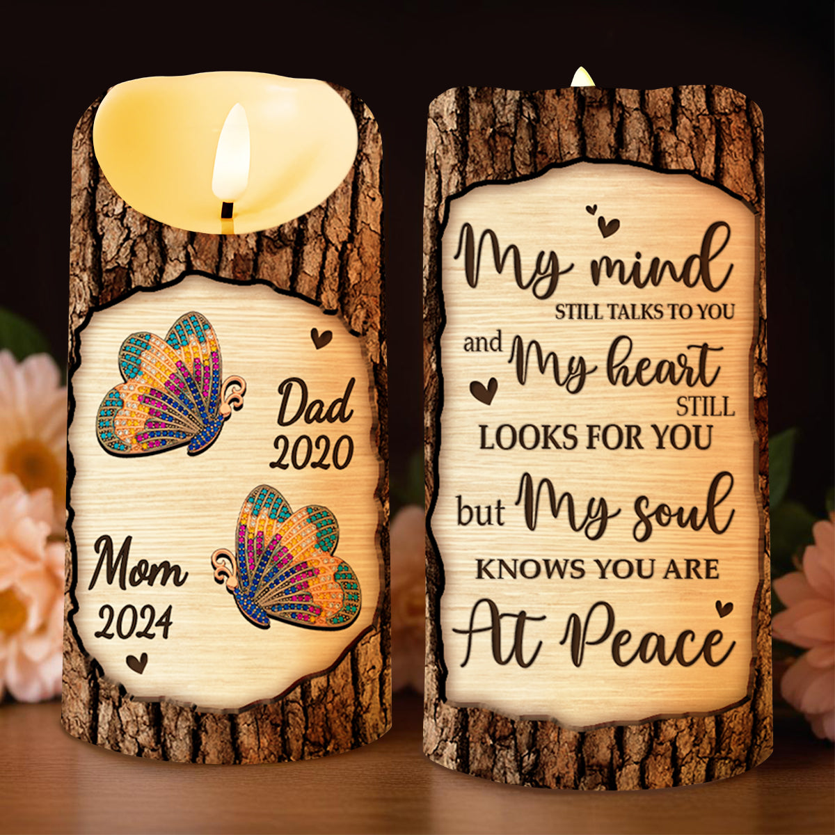 Butterfly And Heart Memorial Custom LED Candle