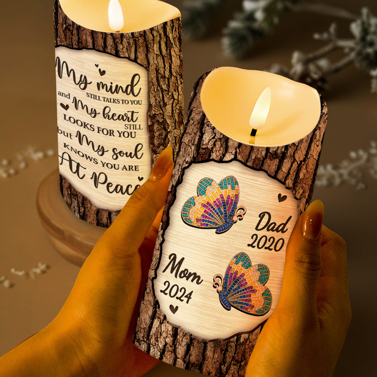 Butterfly And Heart Memorial Custom LED Candle