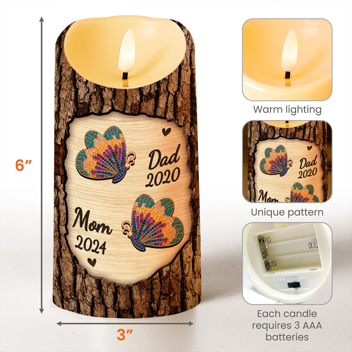 Butterfly And Heart Memorial Custom LED Candle